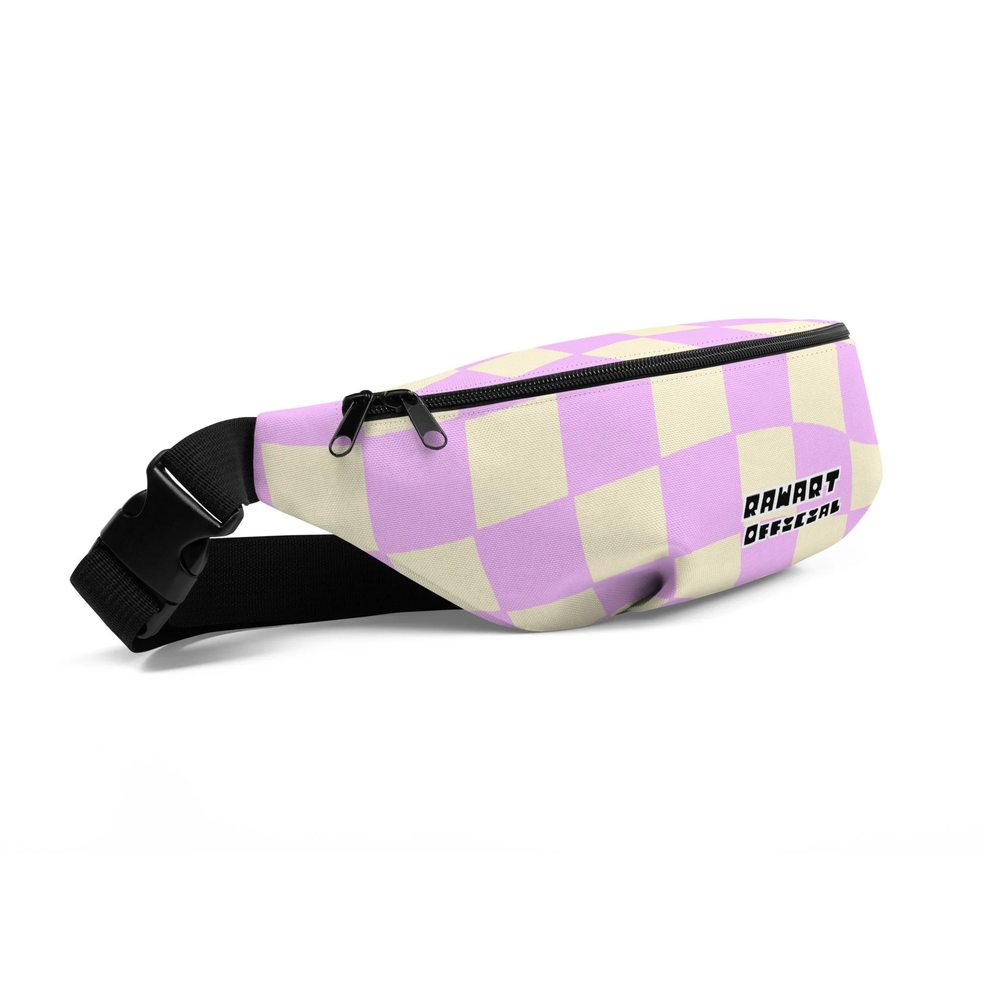 Retro Purple Checkered Fanny Pack – Water-Resistant Hip Bag | Festival & Travel Waist Pack - POP ARTIST @RAWARTOFFICIAL