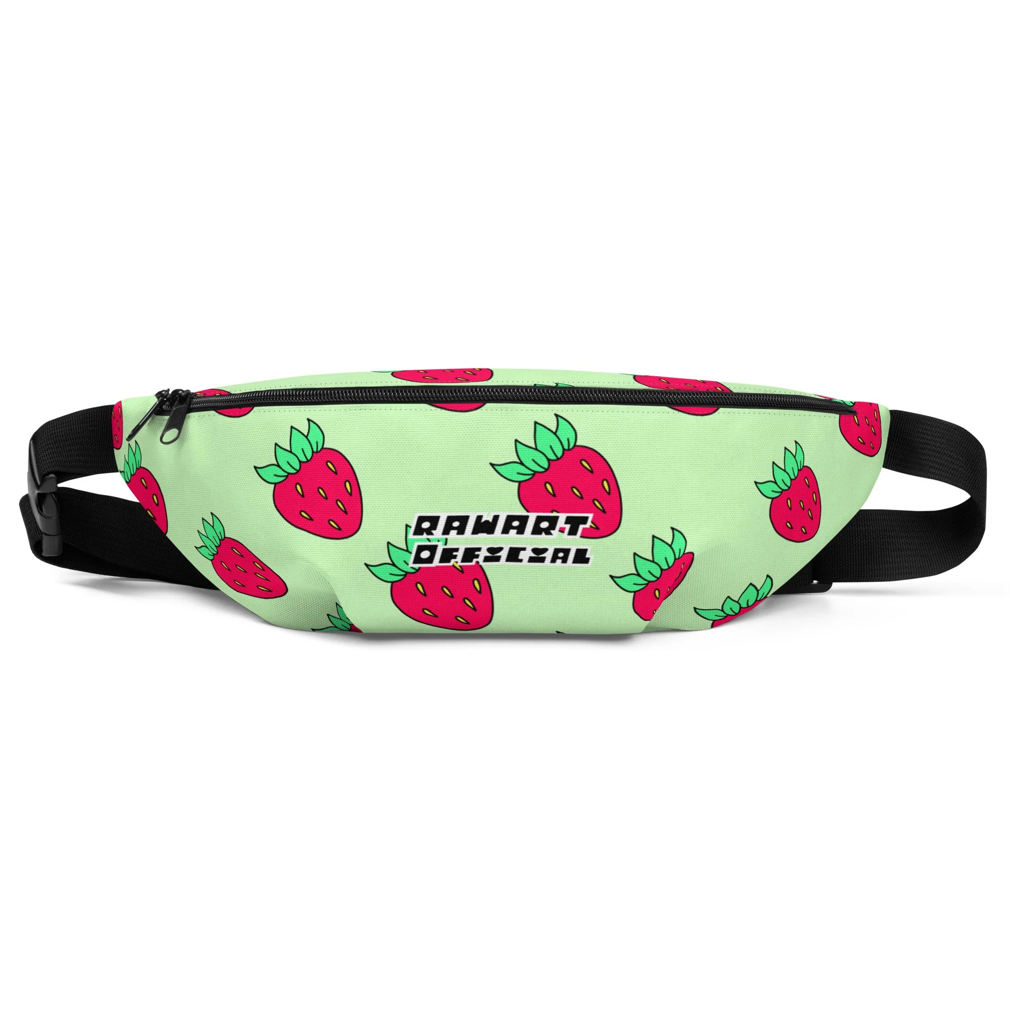 Mint-green Strawberry Y2K Fanny Pack – Water-Resistant Festival Waist Bag, Kawaii Streetwear by RAW ART Official - POP ARTIST @RAWARTOFFICIAL
