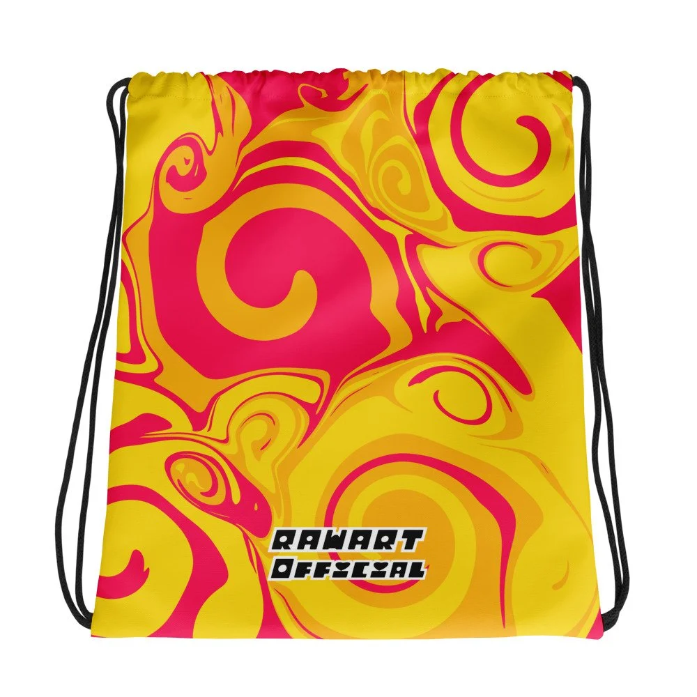 🍧🌞 “Sherbet Swirl” Drawstring Bag │ Y2K Hot-Pink & Lemon Sport Sack 🌞🍧 - POP ARTIST @RAWARTOFFICIAL