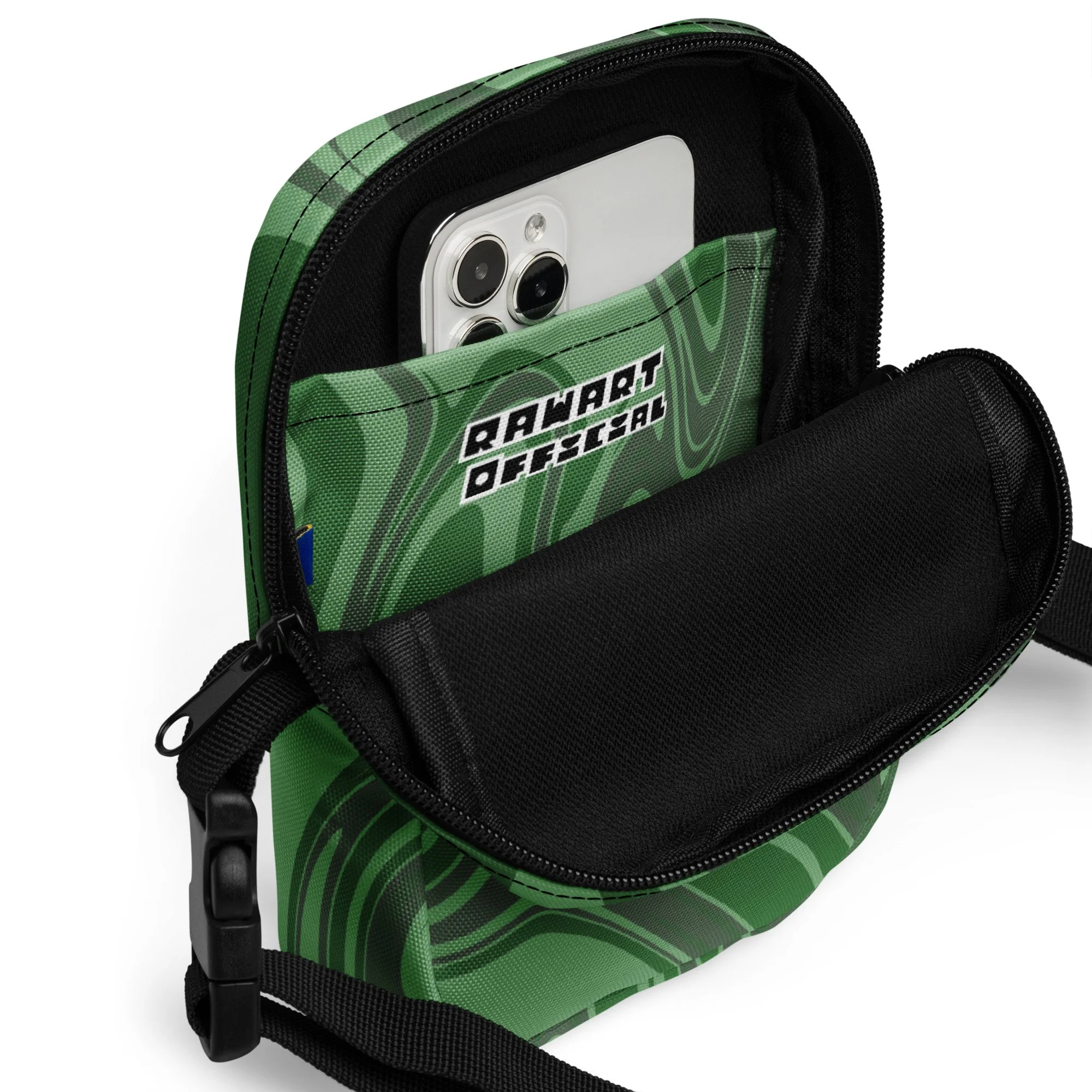Army Green Swirl Utility Crossbody Bag | Rugged Y2K Mini Festival Pouch 🎒💥 - POP ARTIST @RAWARTOFFICIAL