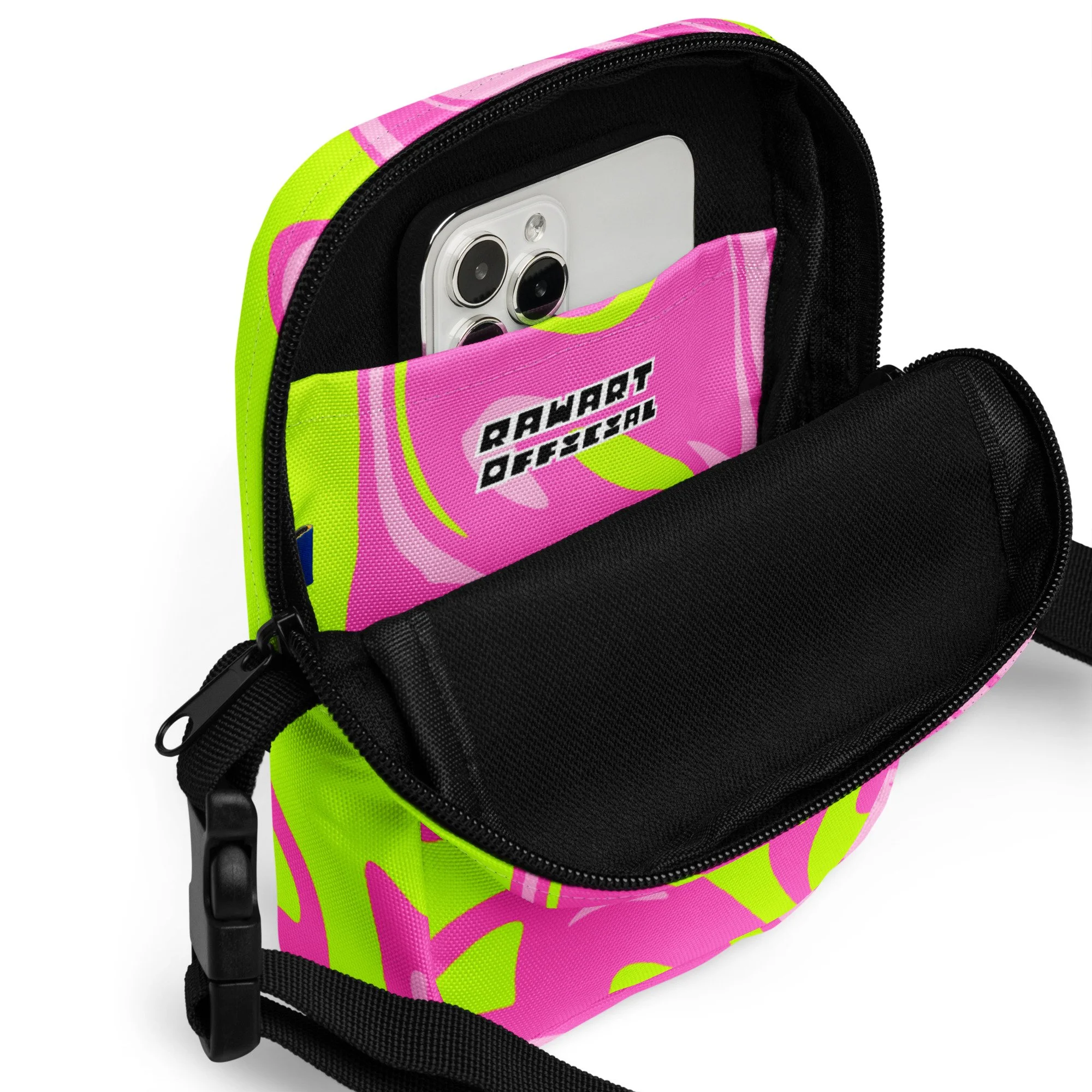 🌸💚 Spring Bloom Swirl Utility Crossbody Bag | Y2K Neon Mini Satchel 💚🌸 - POP ARTIST @RAWARTOFFICIAL