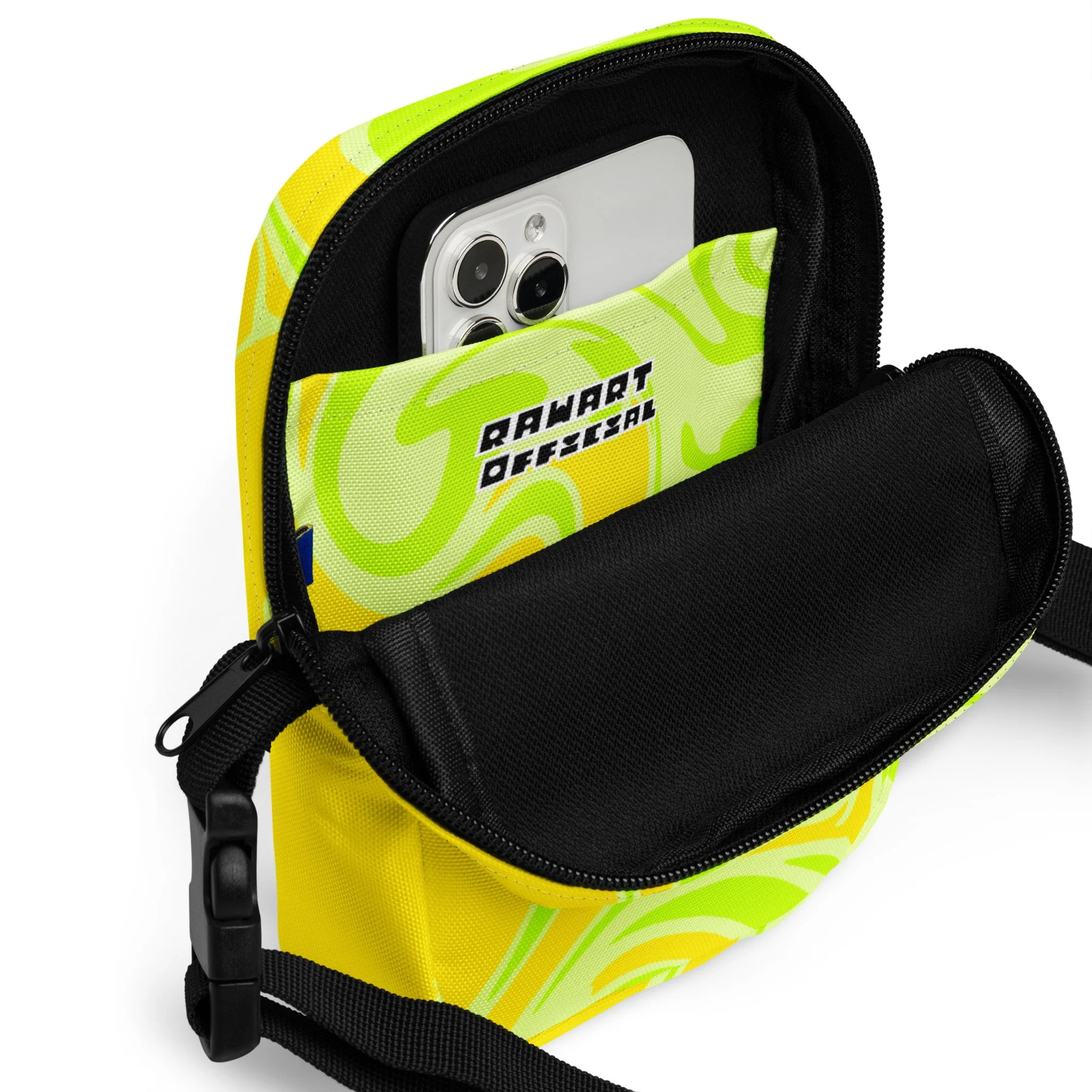 Spring Morning Swirl Utility Crossbody Bag | Neon Green & Yellow Y2K Mini Satchel โ๏ธ๐ - POP ARTIST @RAWARTOFFICIAL