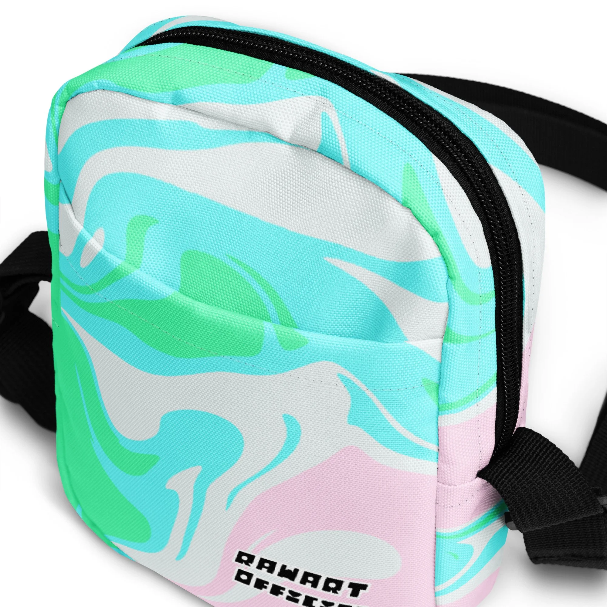 🐰🌸 “Easter Bunny Swirl” Utility Crossbody Bag │ Pastel Mint-&-Pink Y2K Mini Sling 🌸🐰 - POP ARTIST @RAWARTOFFICIAL