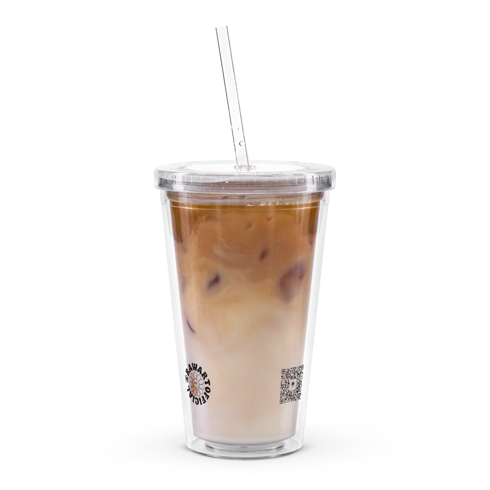A clear tumbler with a cartoon pink frosted donut wearing sunglasses and waving under a retro “Do Not Disturb” sign with the words “Donut Touch Me” at the bottom