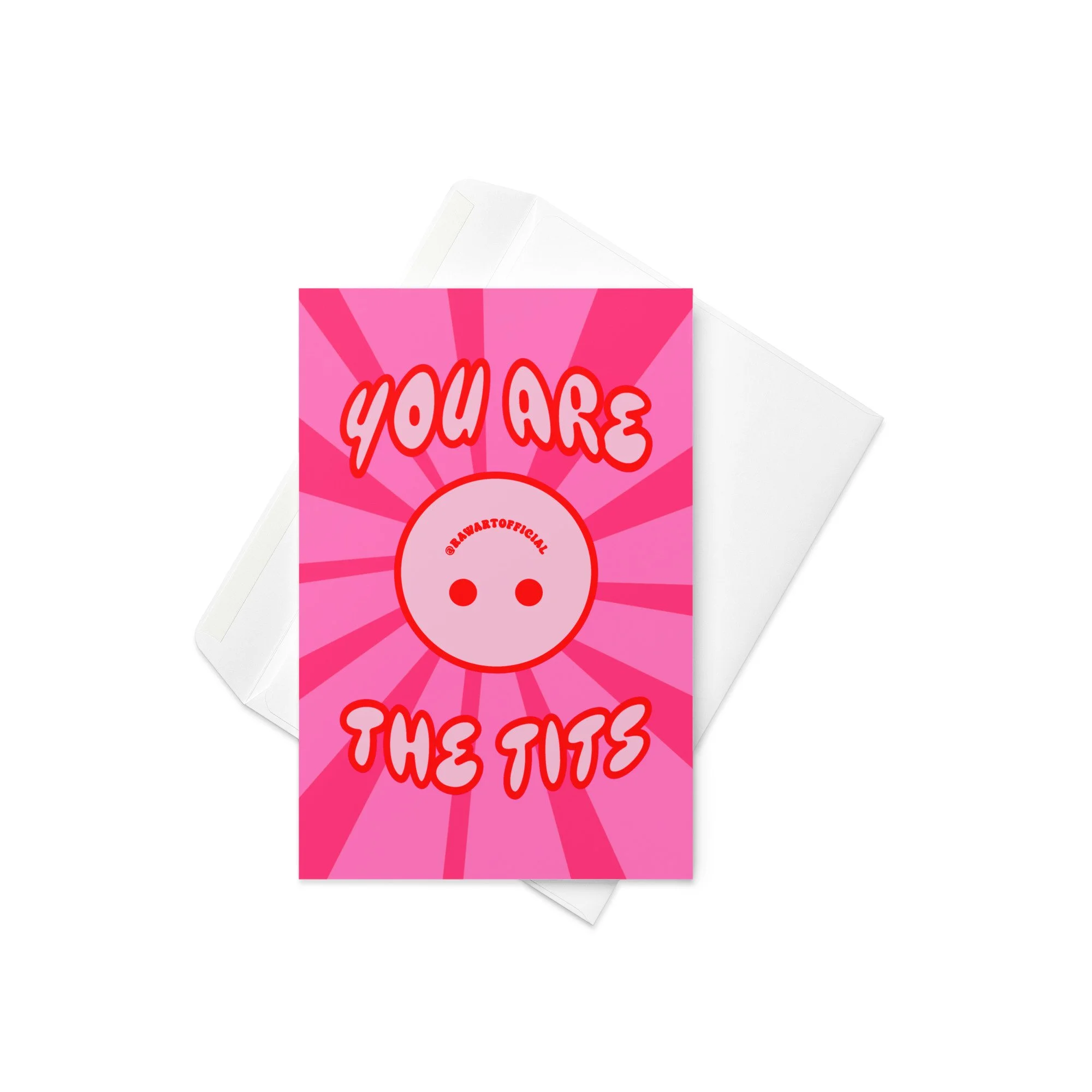Retro pink “You Are The Tits” greeting card with bold playful lettering.