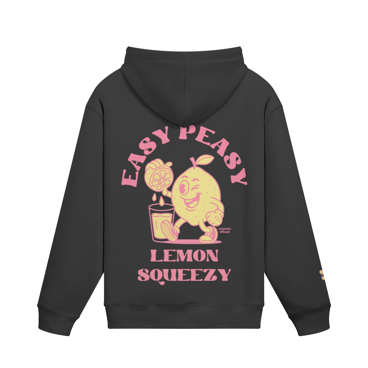 Retro lemon hoodie with fleece lining, oversized fit, and playful pink-yellow design