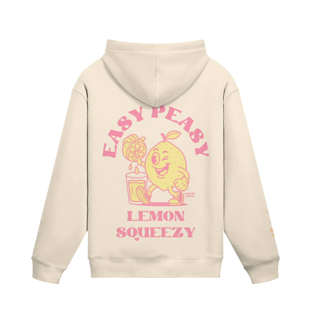 Retro lemon hoodie with fleece lining, oversized fit, and playful pink-yellow design