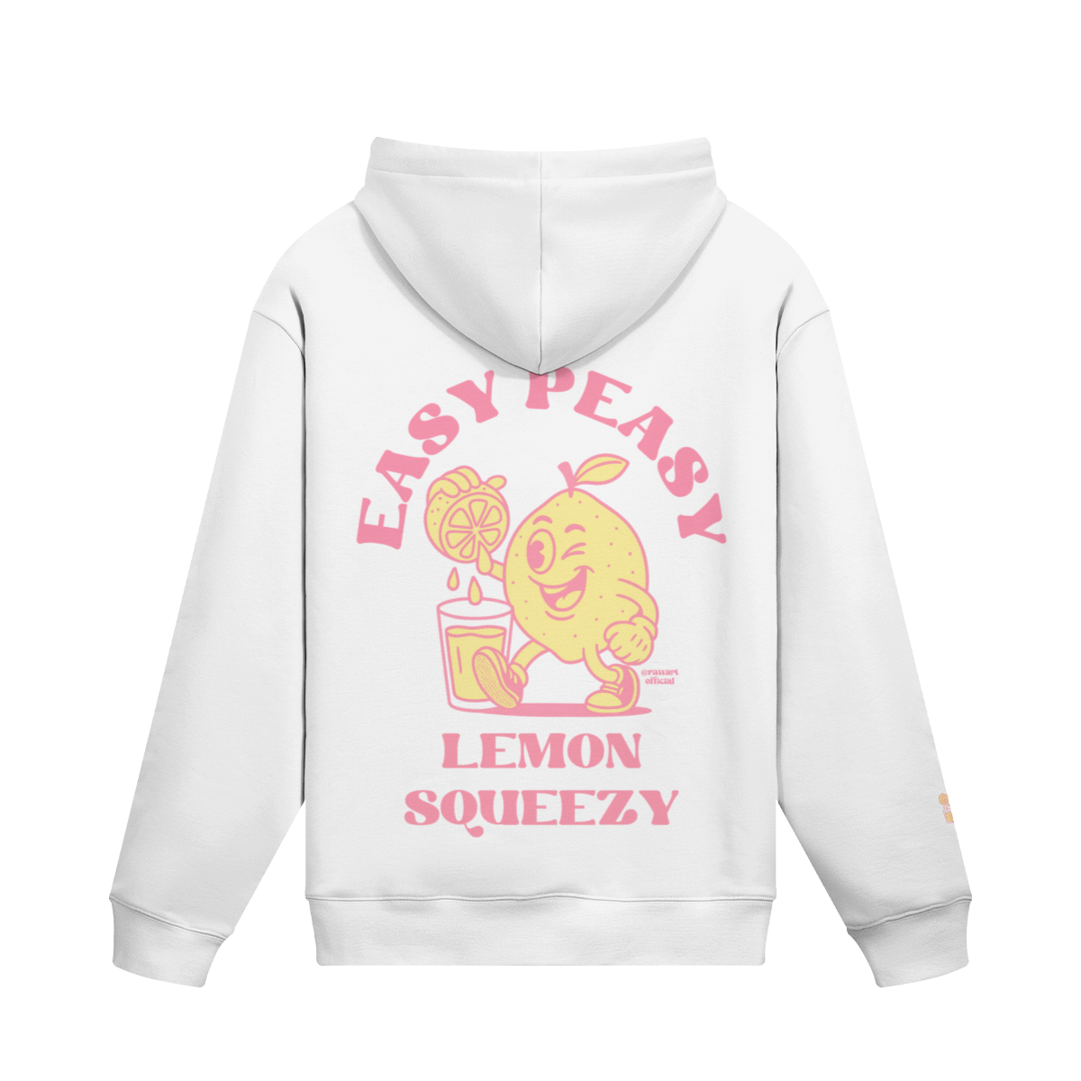 Retro lemon hoodie with fleece lining, oversized fit, and playful pink-yellow design