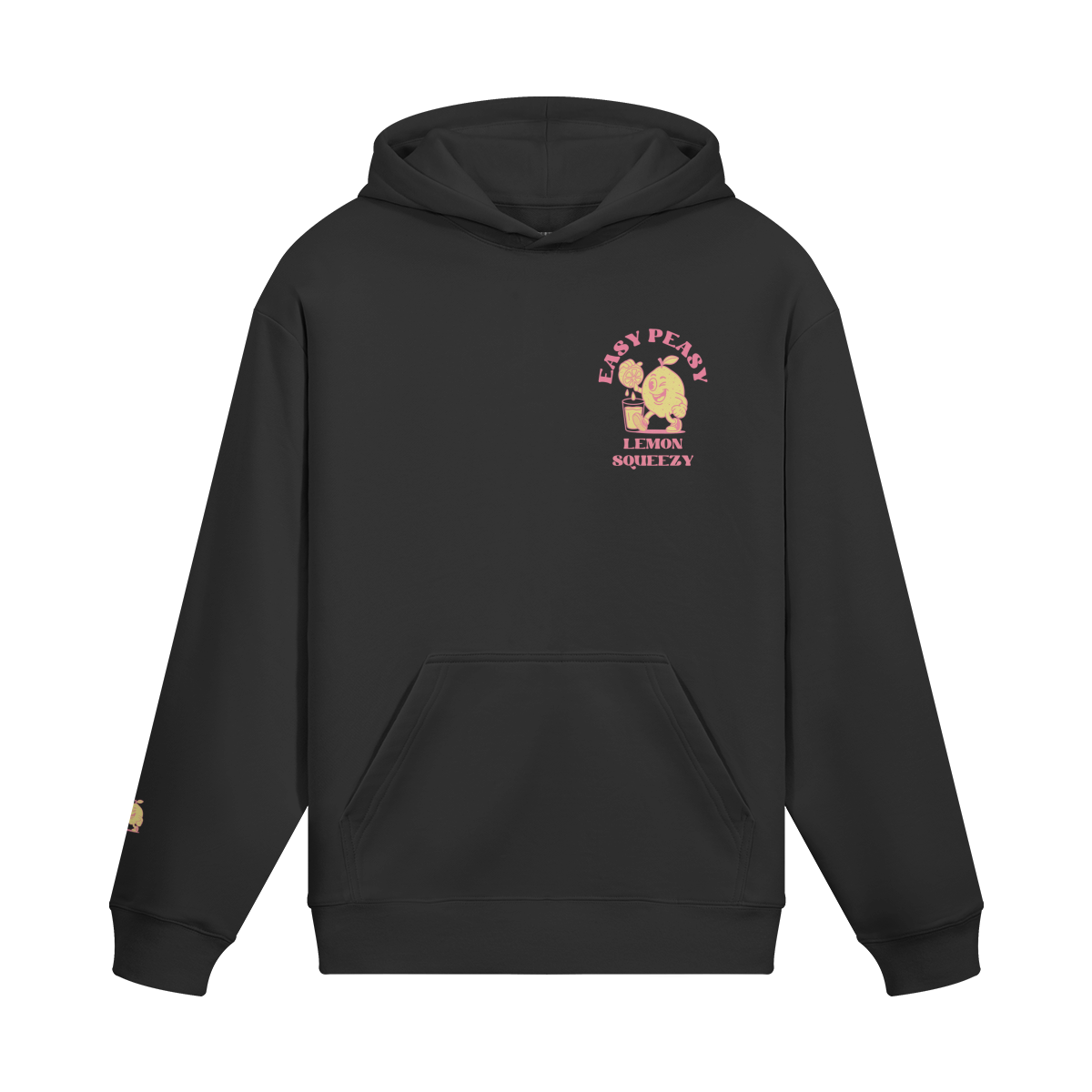 Retro lemon hoodie with fleece lining, oversized fit, and playful pink-yellow design