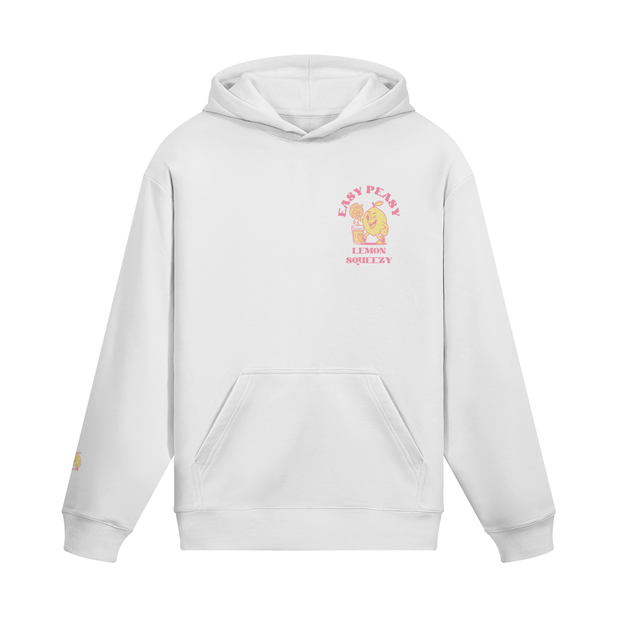 Retro lemon hoodie with fleece lining, oversized fit, and playful pink-yellow design
