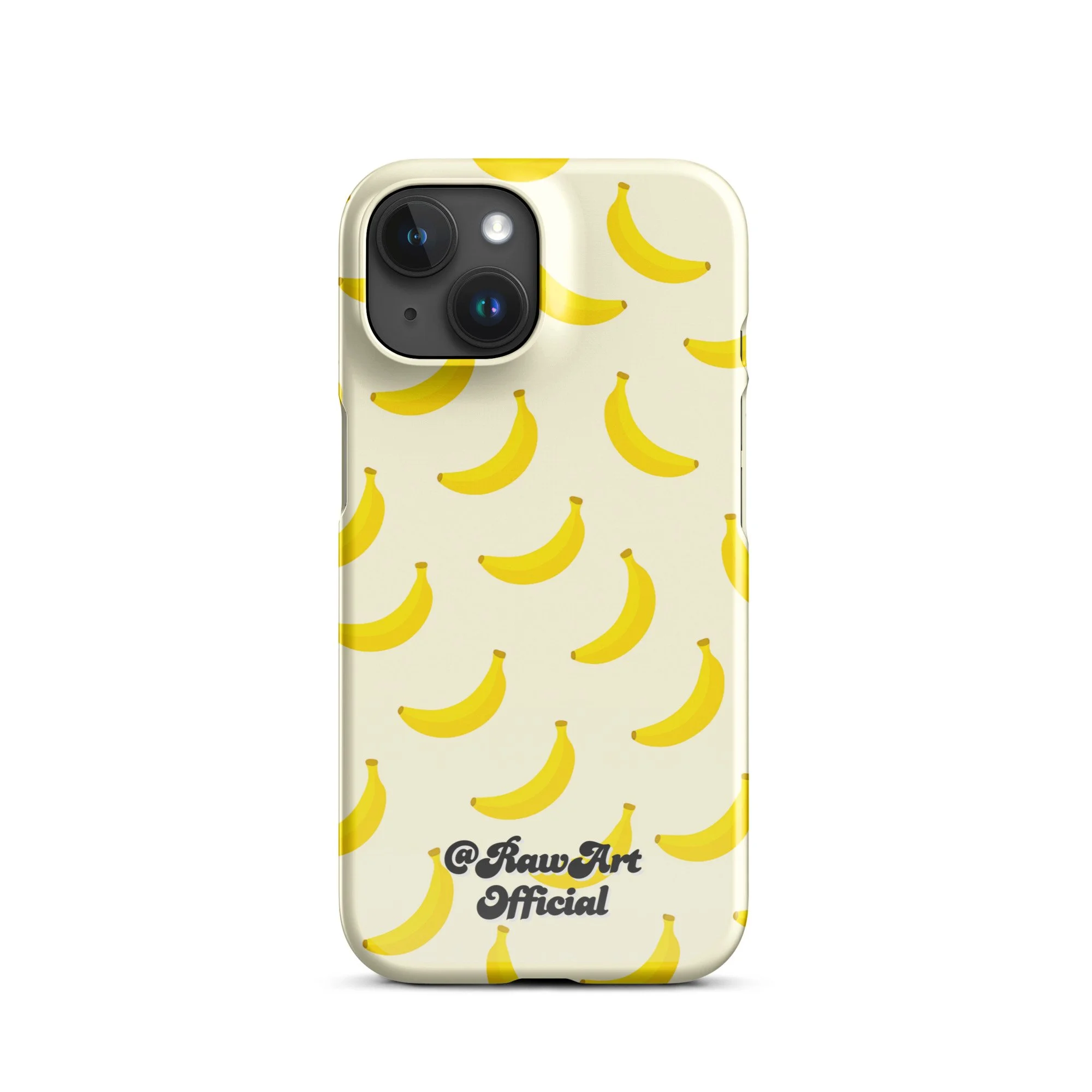 Cream iPhone case with yellow banana pattern, retro fruity design.