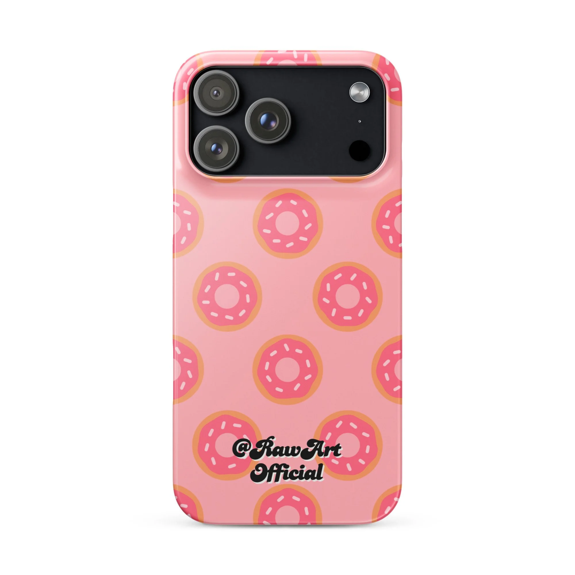 Pink iPhone case with frosted donut sprinkle pattern, retro fun design.