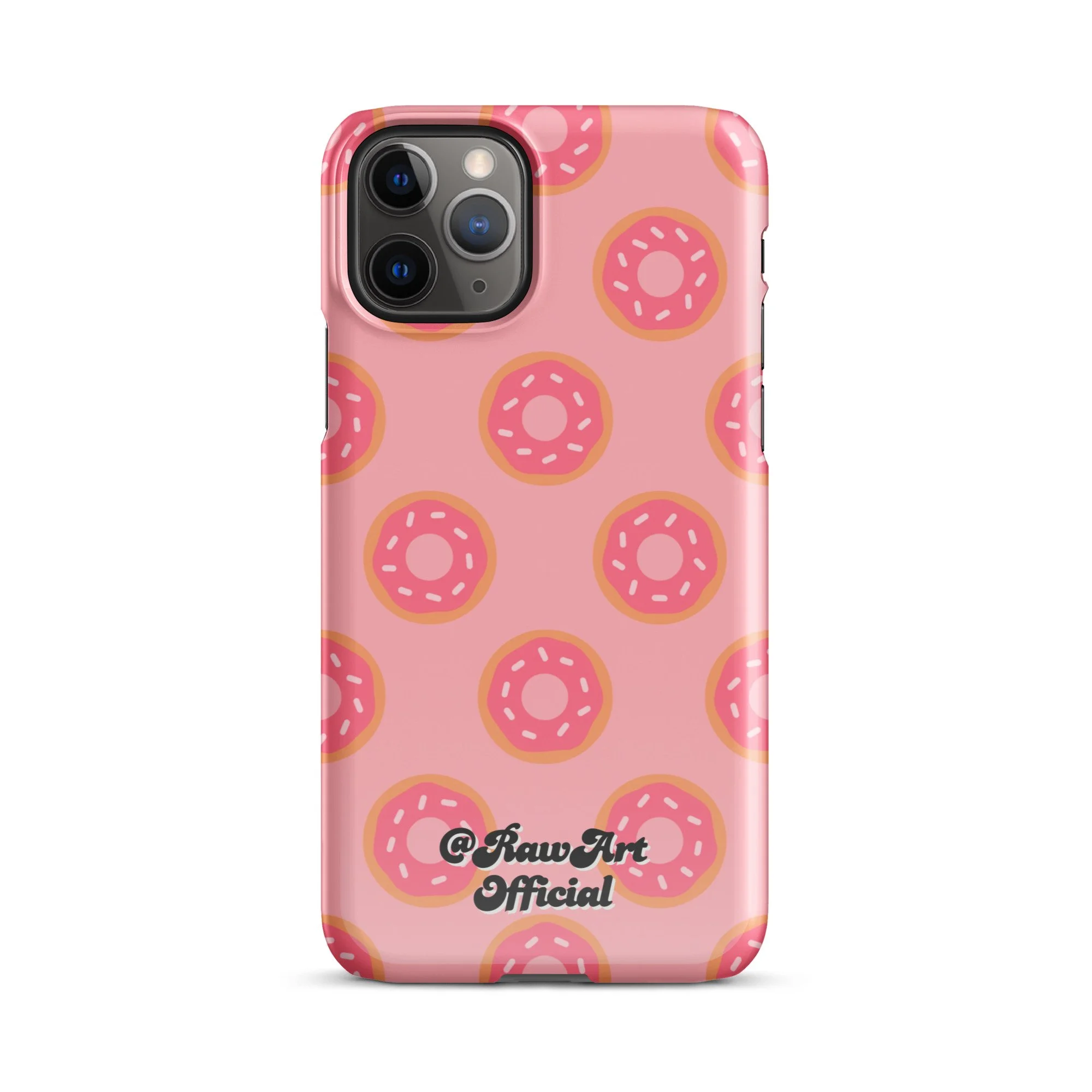 Pink iPhone case with frosted donut sprinkle pattern, retro fun design.