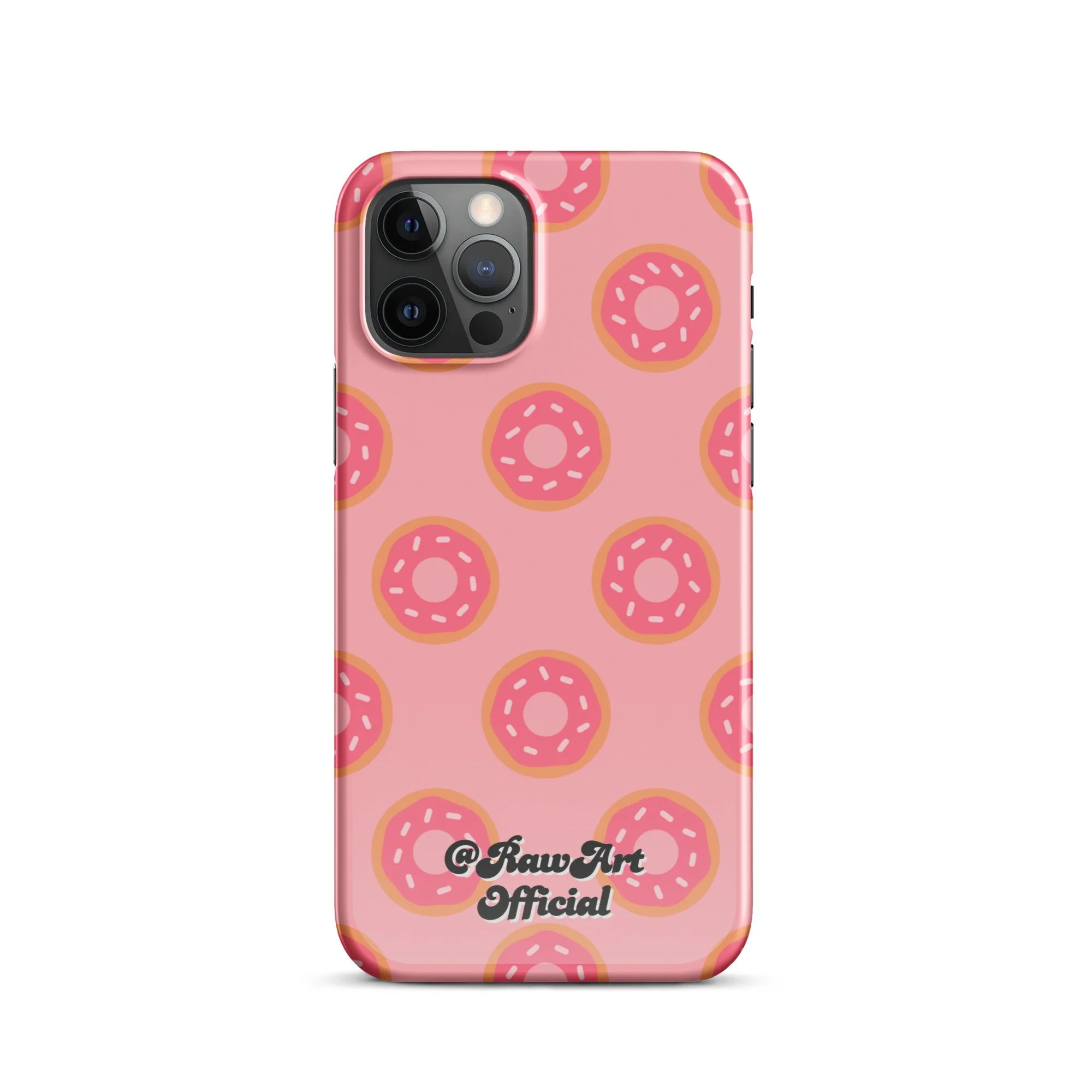 Pink iPhone case with frosted donut sprinkle pattern, retro fun design.