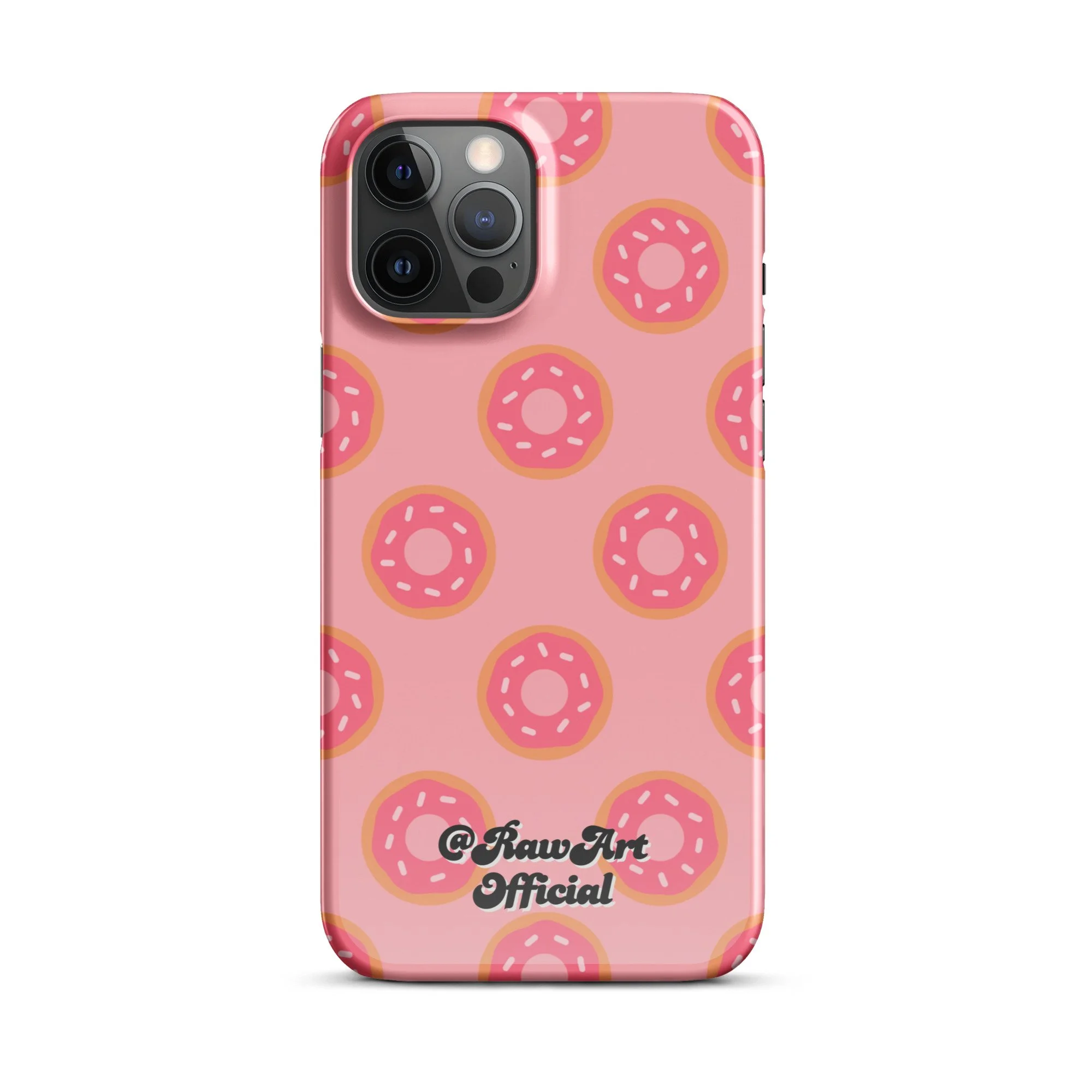 Pink iPhone case with frosted donut sprinkle pattern, retro fun design.