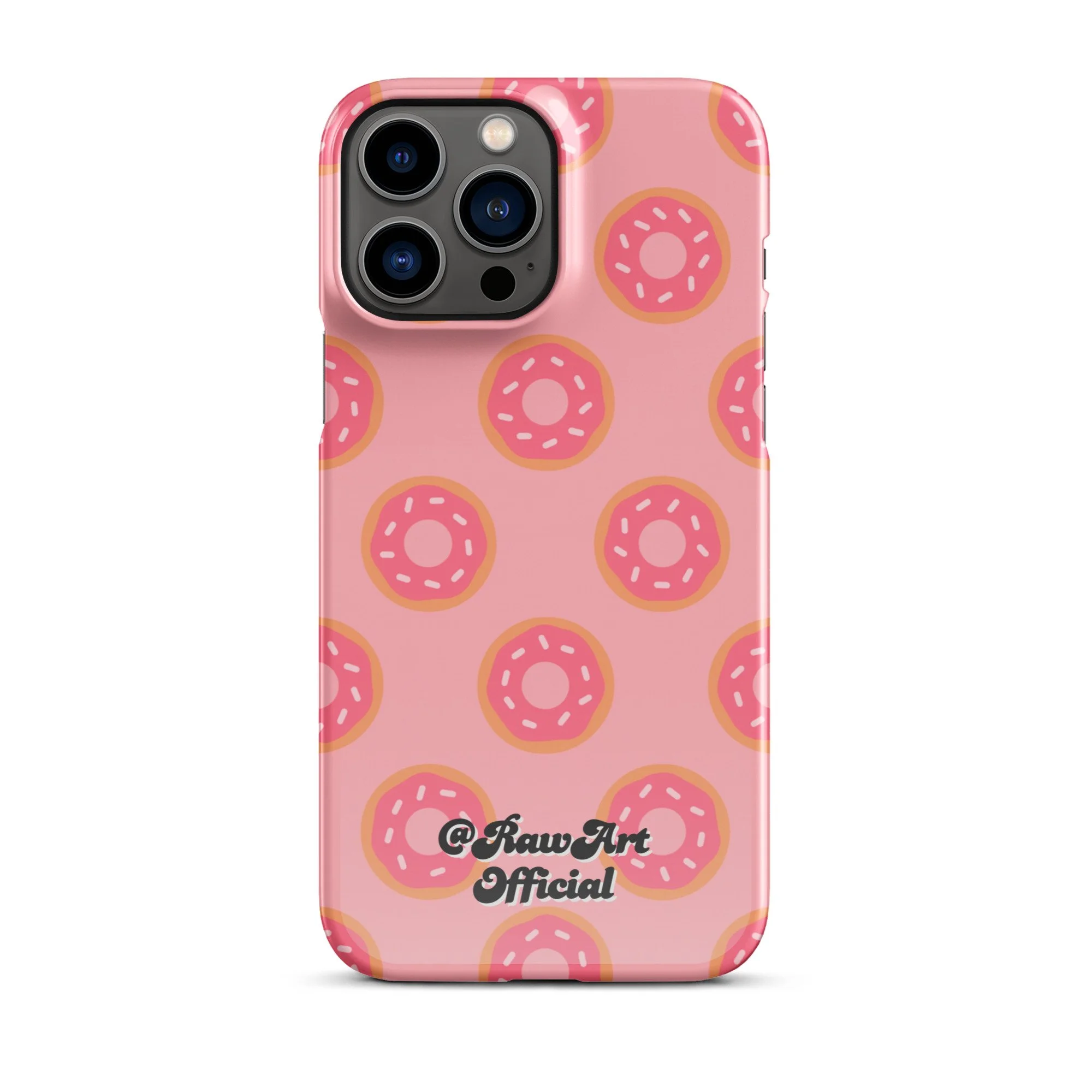 Pink iPhone case with frosted donut sprinkle pattern, retro fun design.