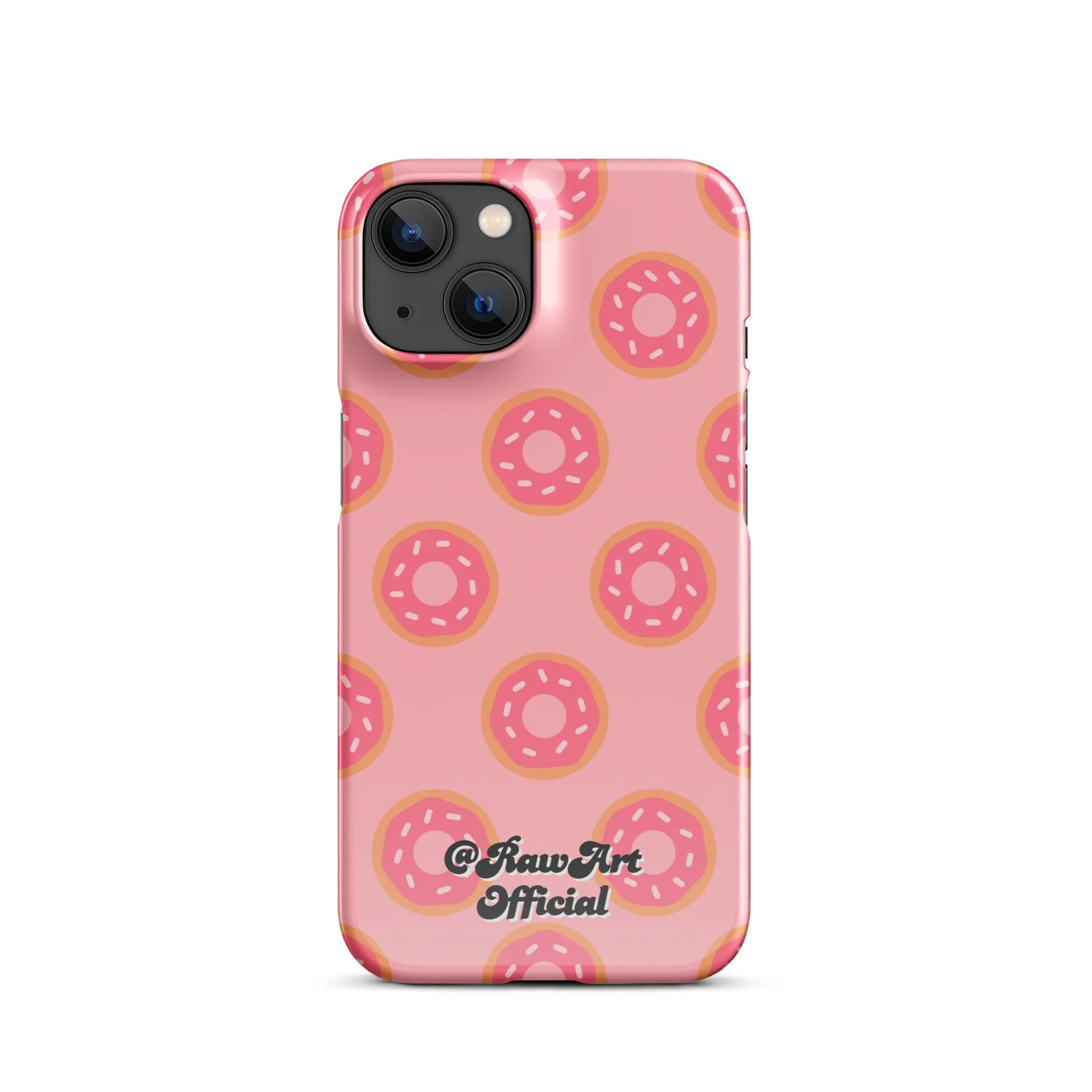 Pink iPhone case with frosted donut sprinkle pattern, retro fun design.