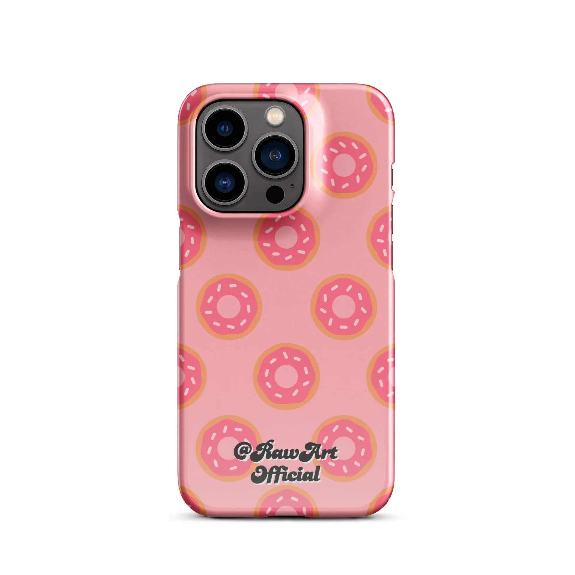 Pink iPhone case with frosted donut sprinkle pattern, retro fun design.