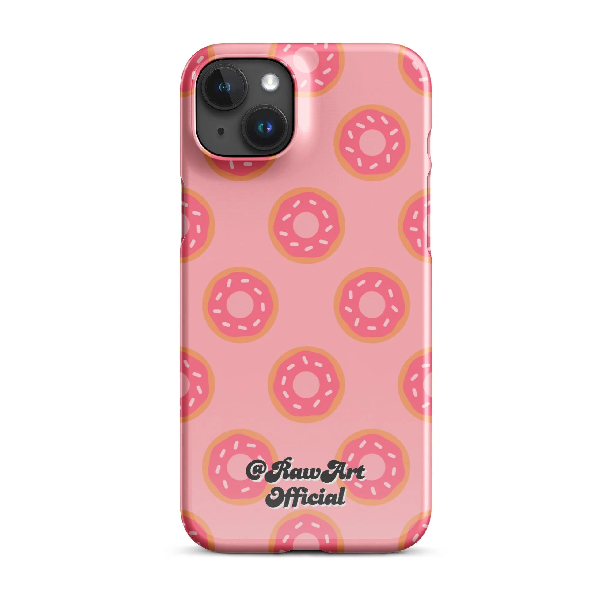 Pink iPhone case with frosted donut sprinkle pattern, retro fun design.