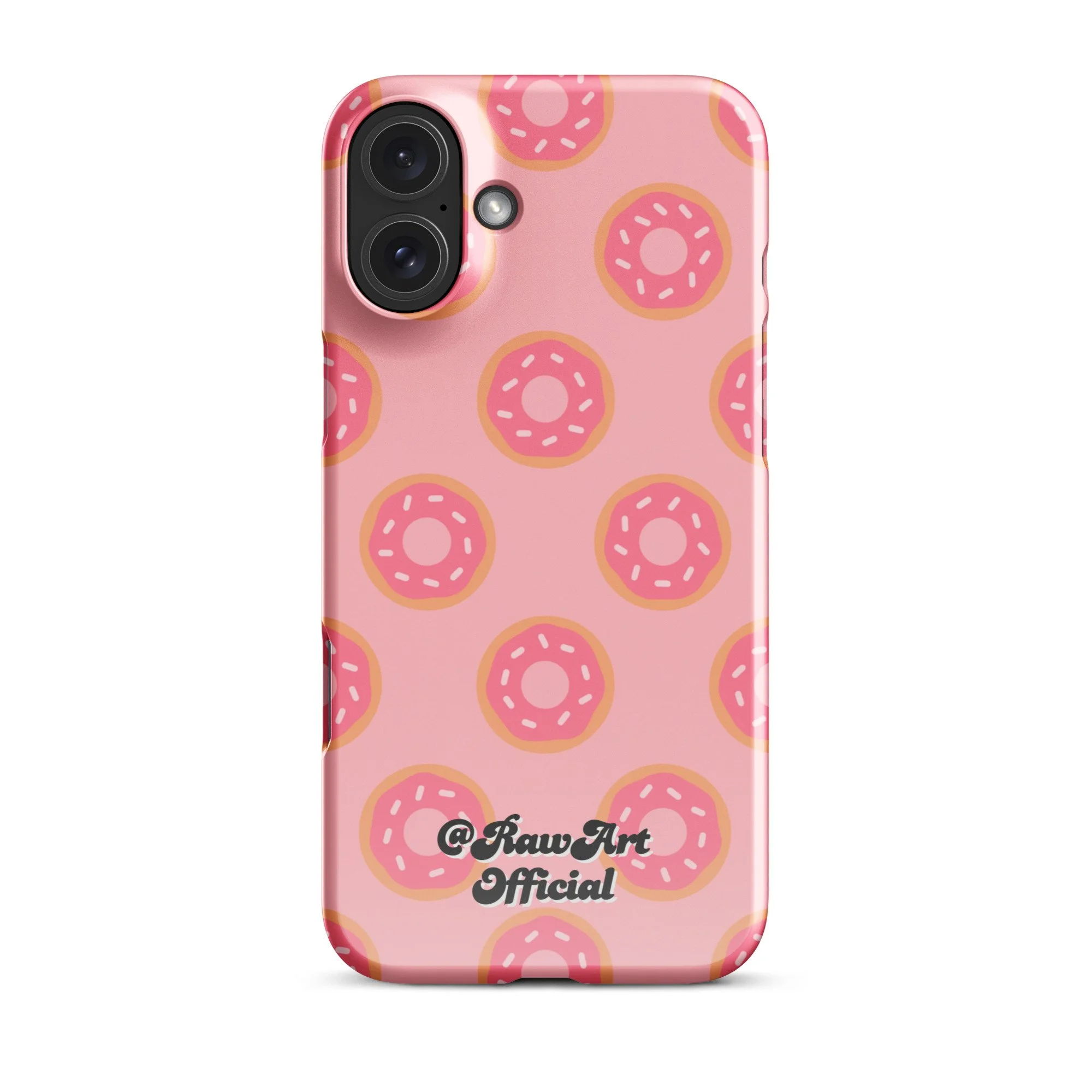 Pink iPhone case with frosted donut sprinkle pattern, retro fun design.