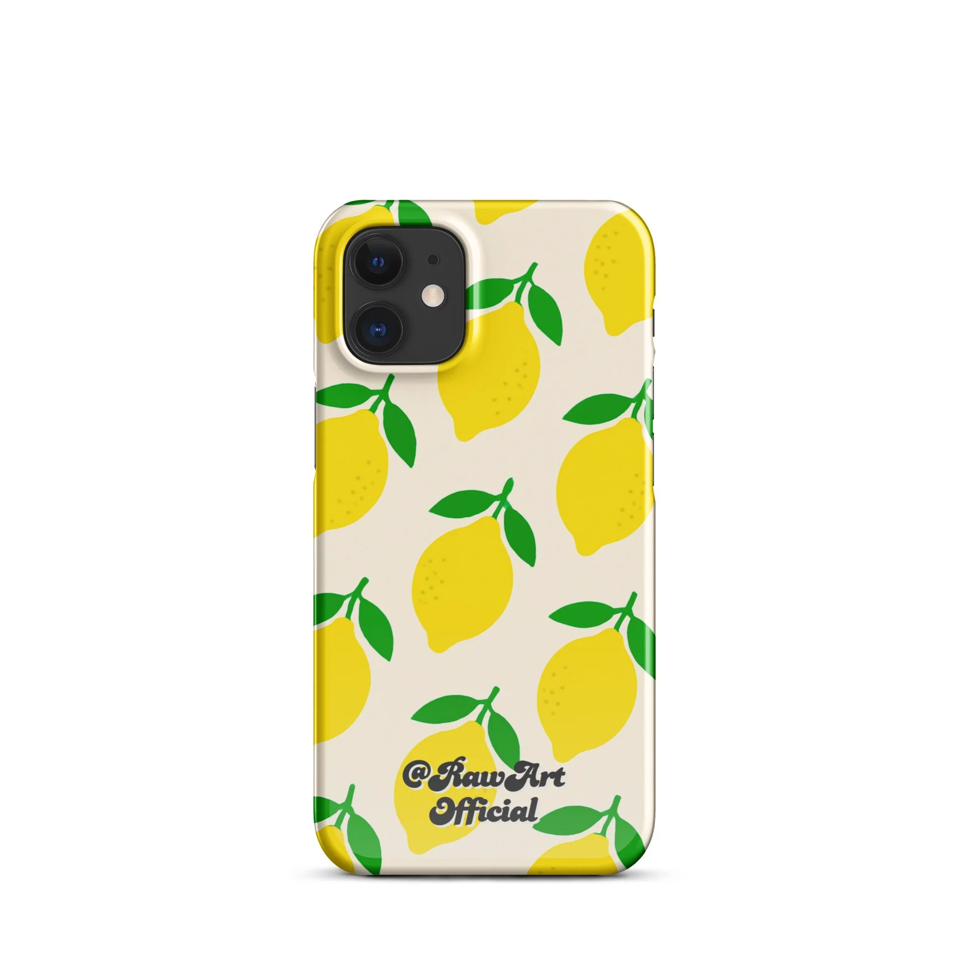 Cream iPhone case with yellow lemon fruit pattern, retro citrus design.