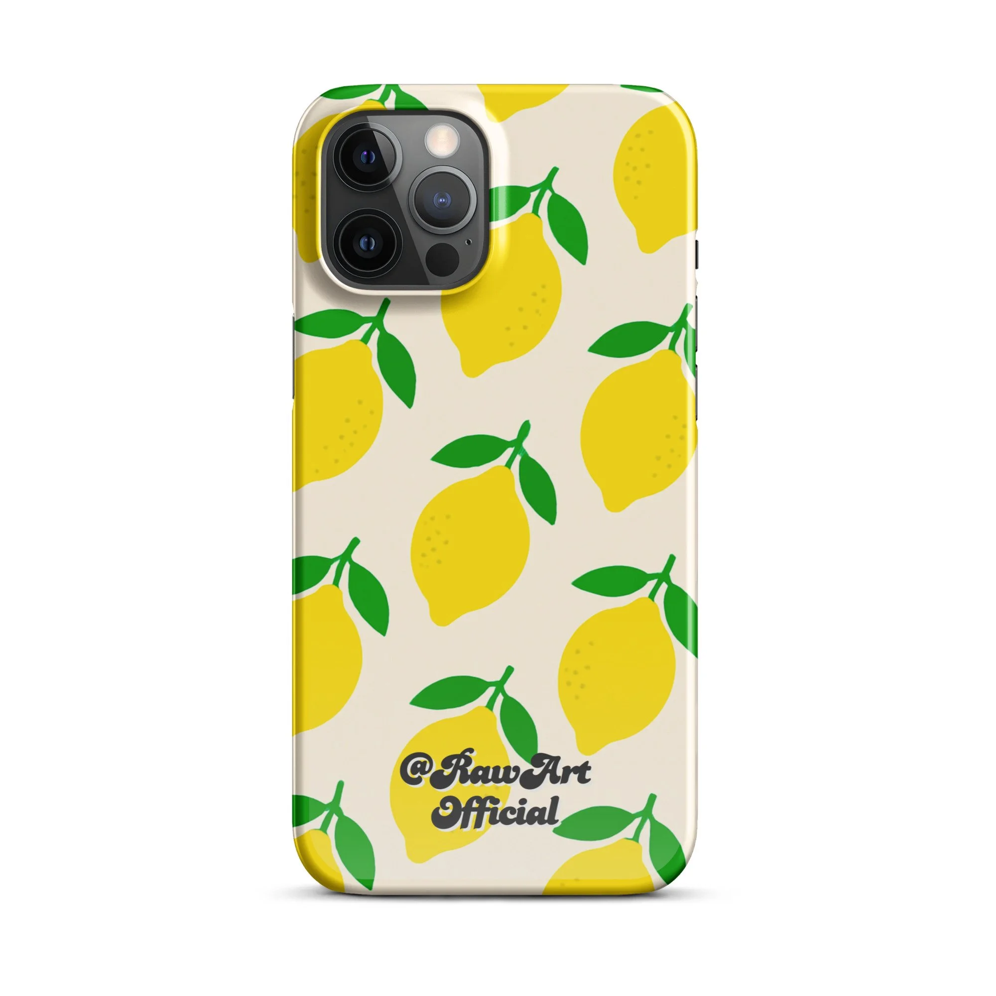 Cream iPhone case with yellow lemon fruit pattern, retro citrus design.