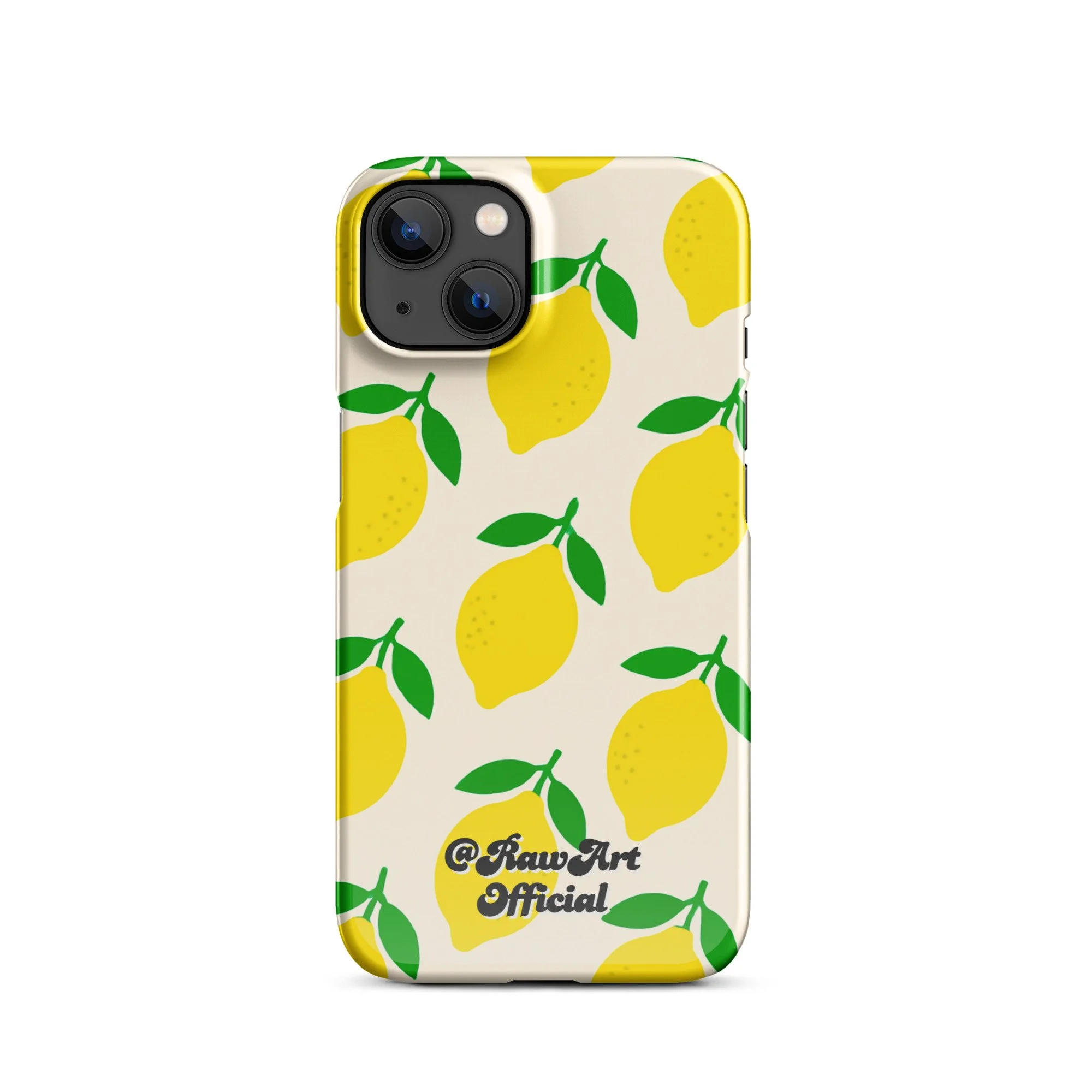 Cream iPhone case with yellow lemon fruit pattern, retro citrus design.