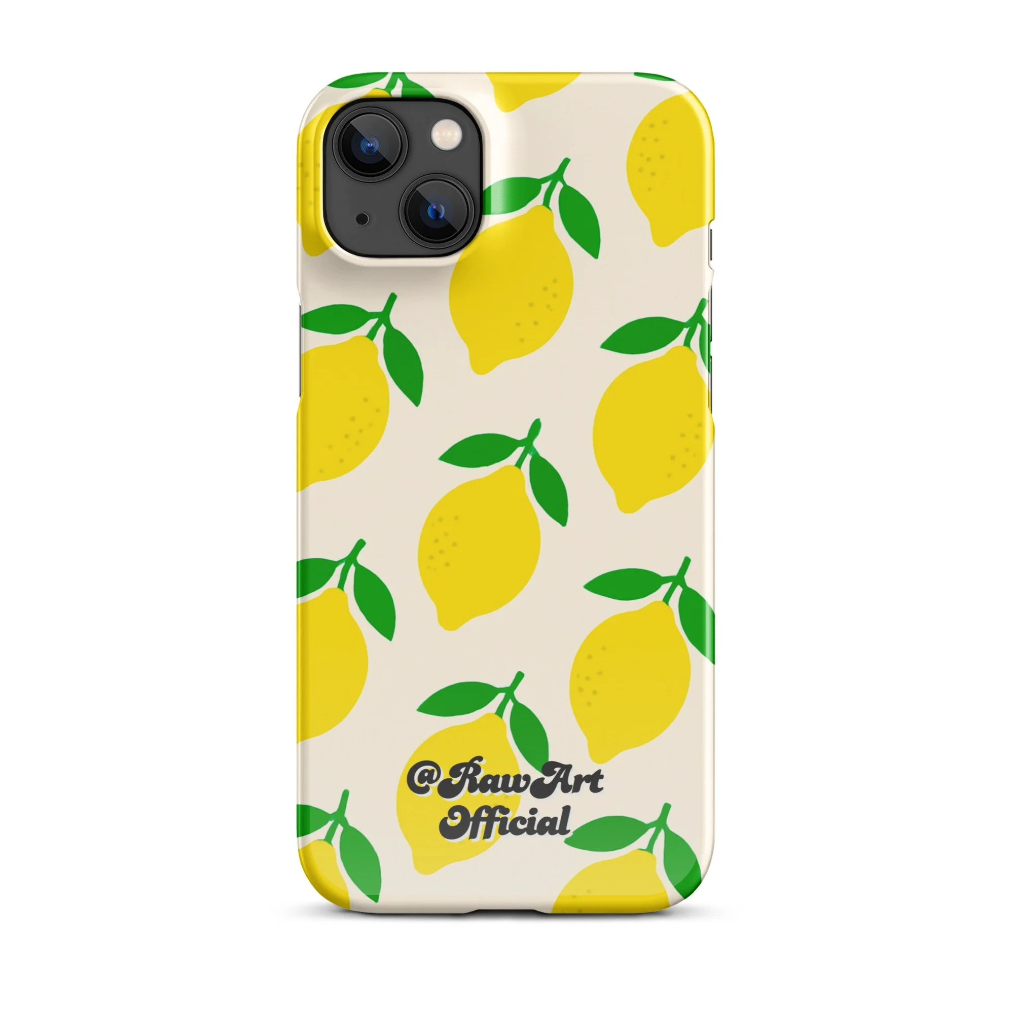 Cream iPhone case with yellow lemon fruit pattern, retro citrus design.