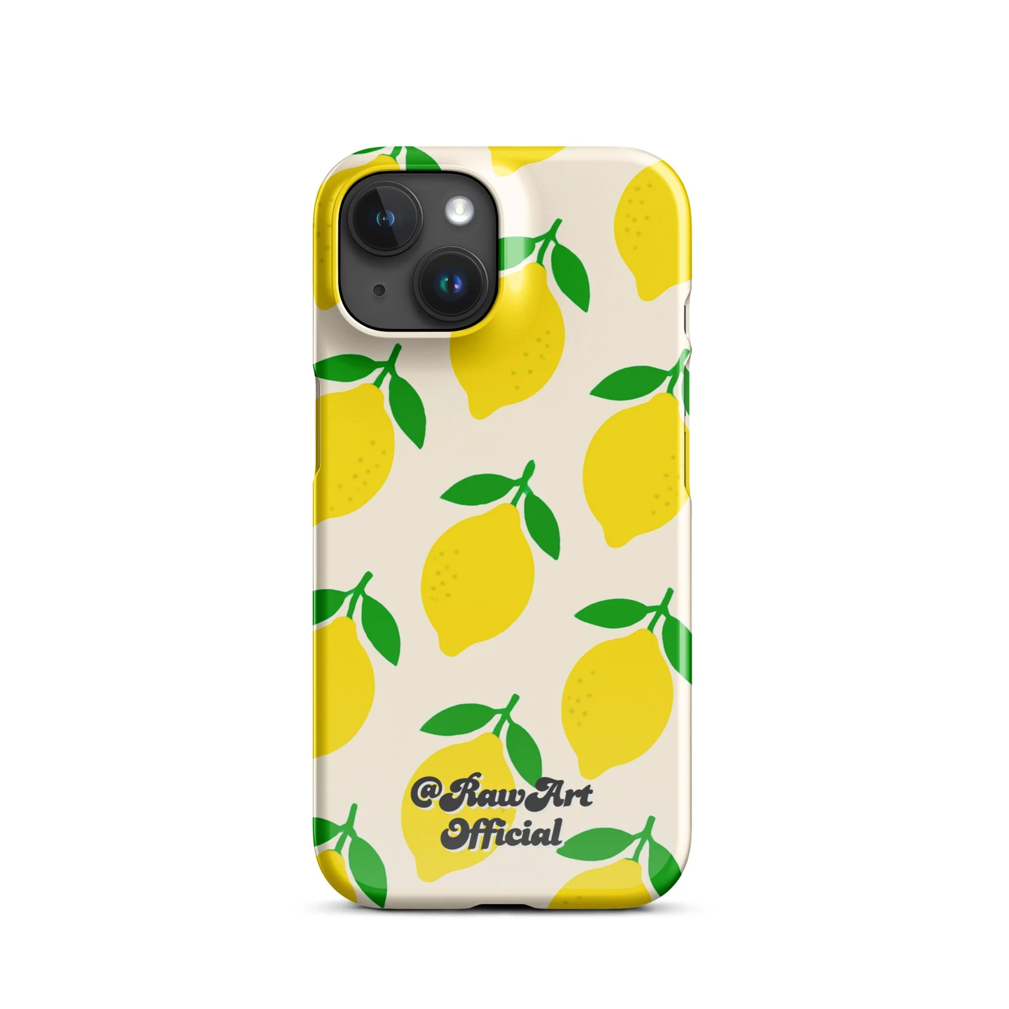 Cream iPhone case with yellow lemon fruit pattern, retro citrus design.