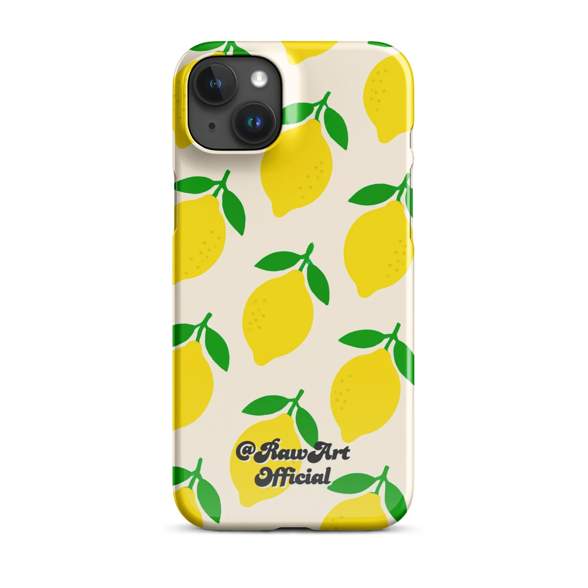 Cream iPhone case with yellow lemon fruit pattern, retro citrus design.