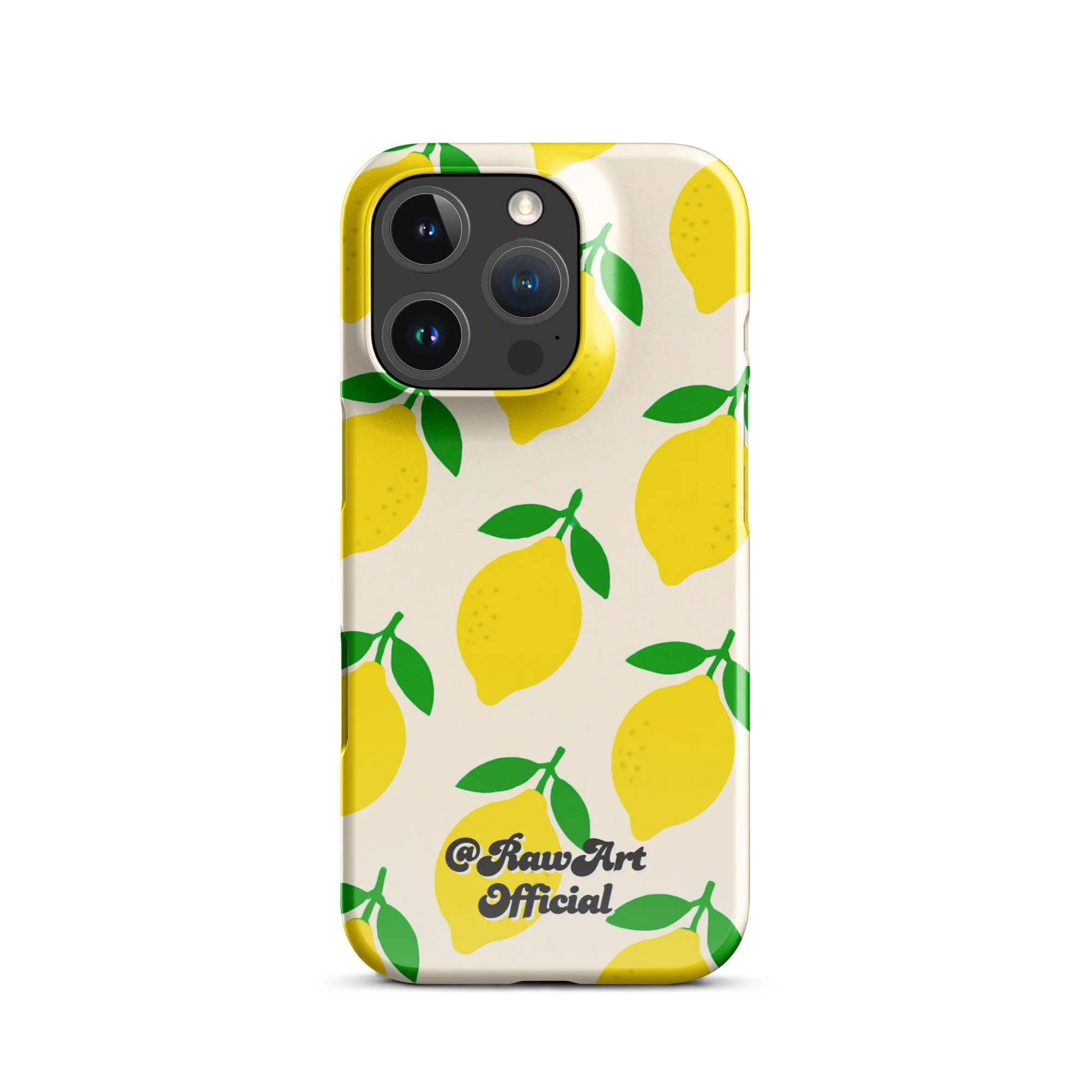 Cream iPhone case with yellow lemon fruit pattern, retro citrus design.