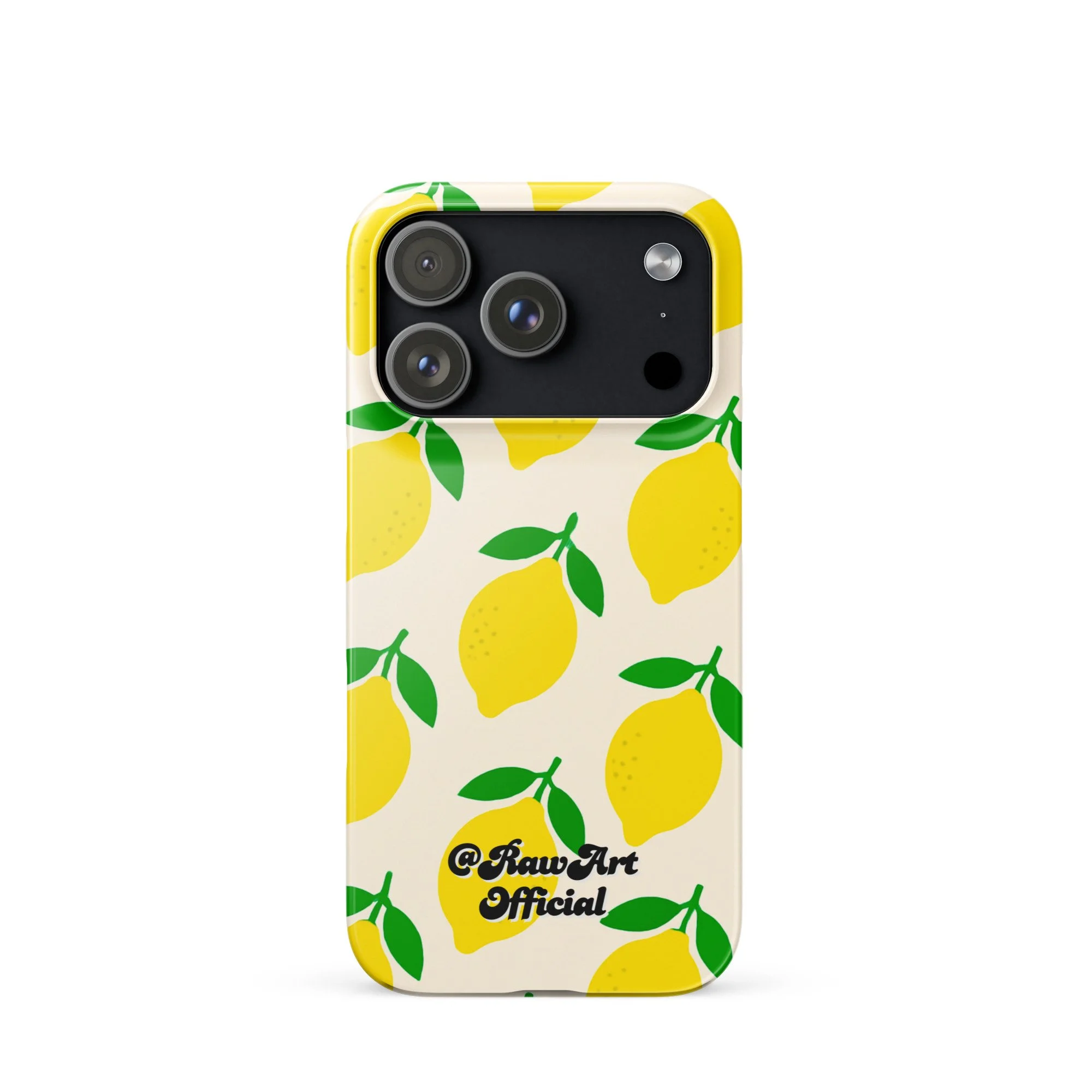 Cream iPhone case with yellow lemon fruit pattern, retro citrus design.