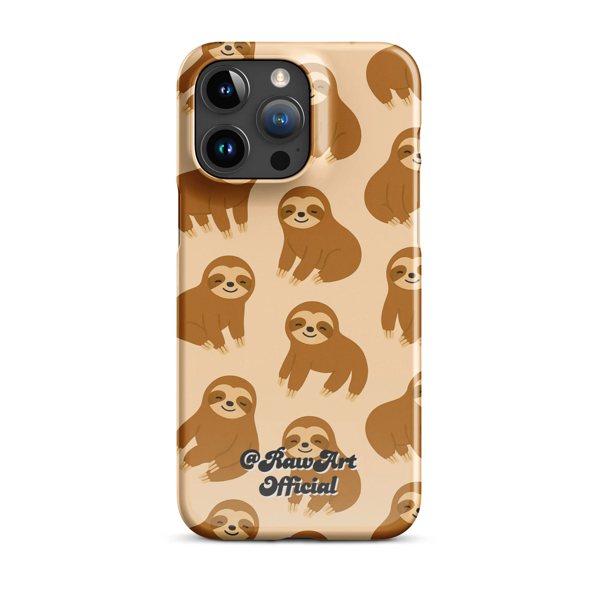 Beige iPhone case with brown sloth pattern, retro animal design.