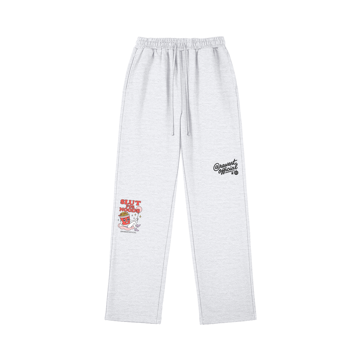 Retro noodle sweatpants with cheeky cartoon print and relaxed streetwear fit.
