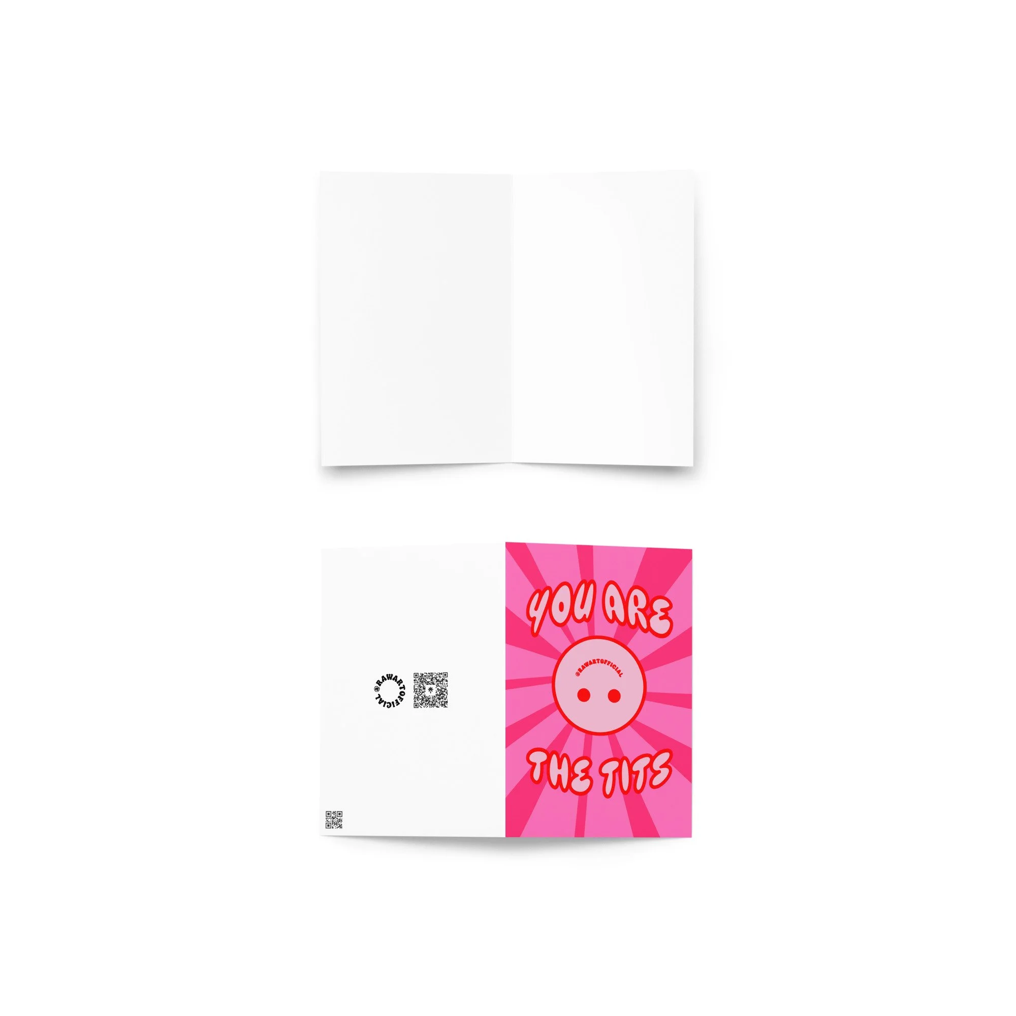 Retro pink “You Are The Tits” greeting card with bold playful lettering.