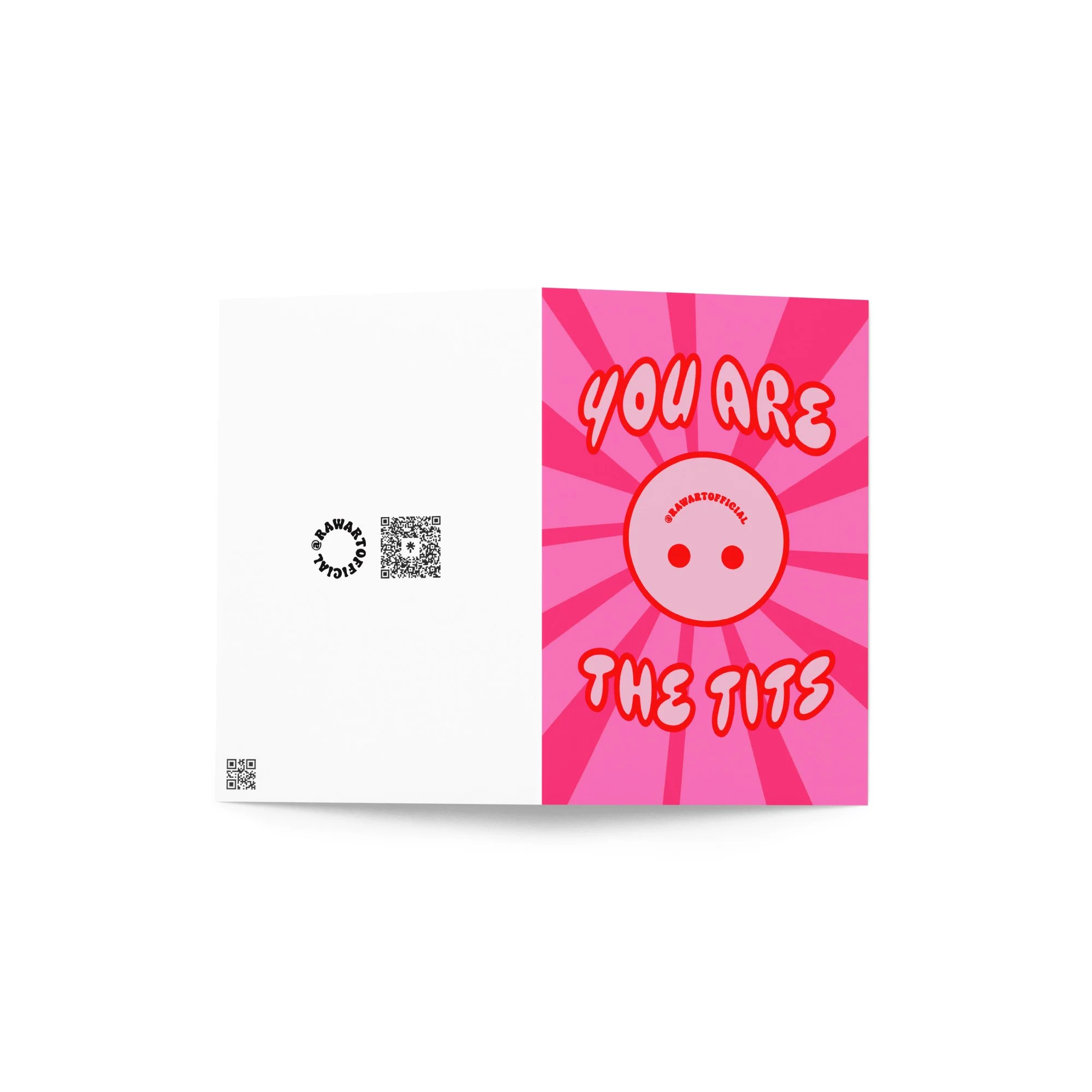 Retro pink “You Are The Tits” greeting card with bold playful lettering.