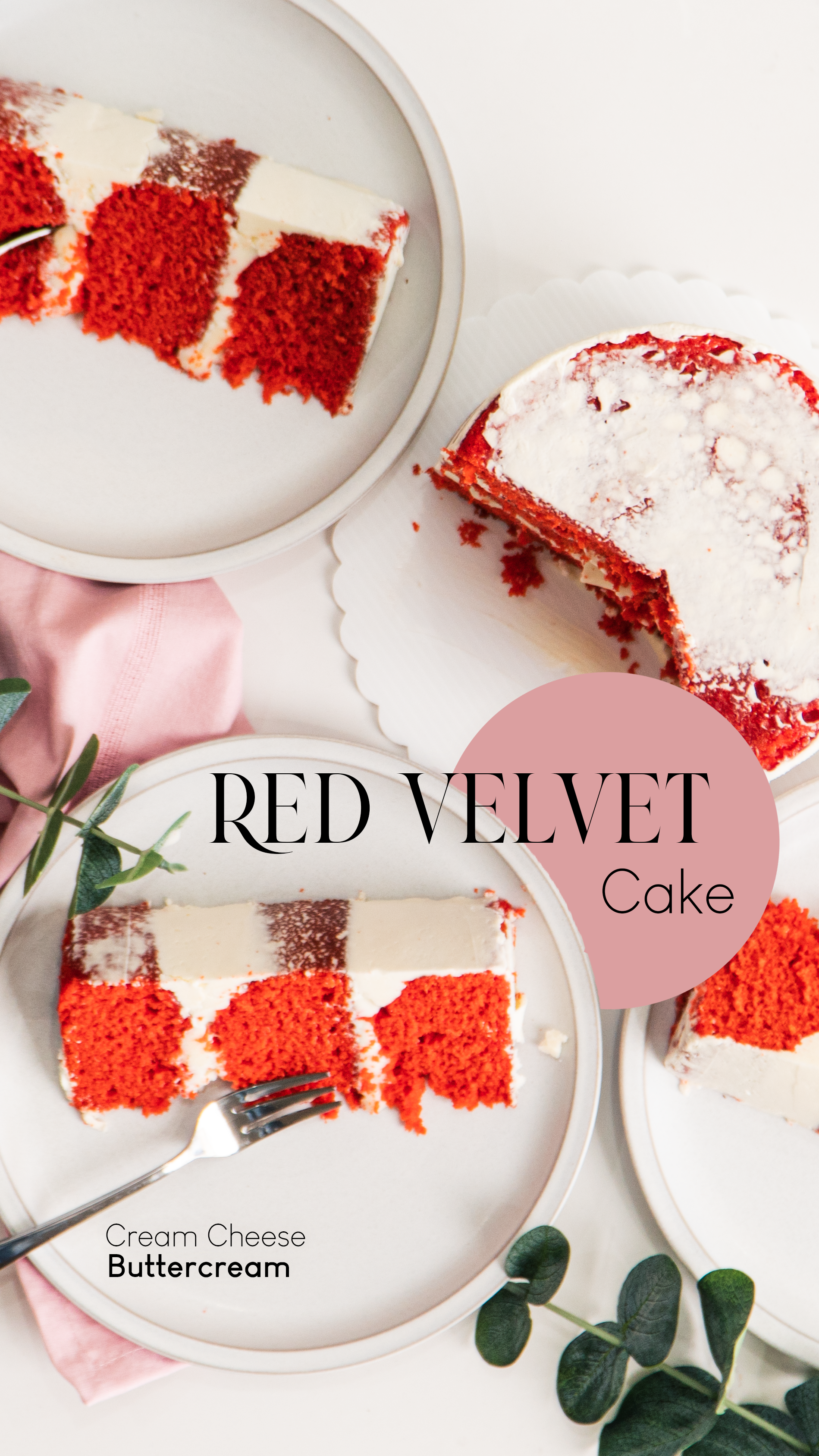 A soft buttery red velvet sponge, crumb coated with its traditional cream cheese frosting.