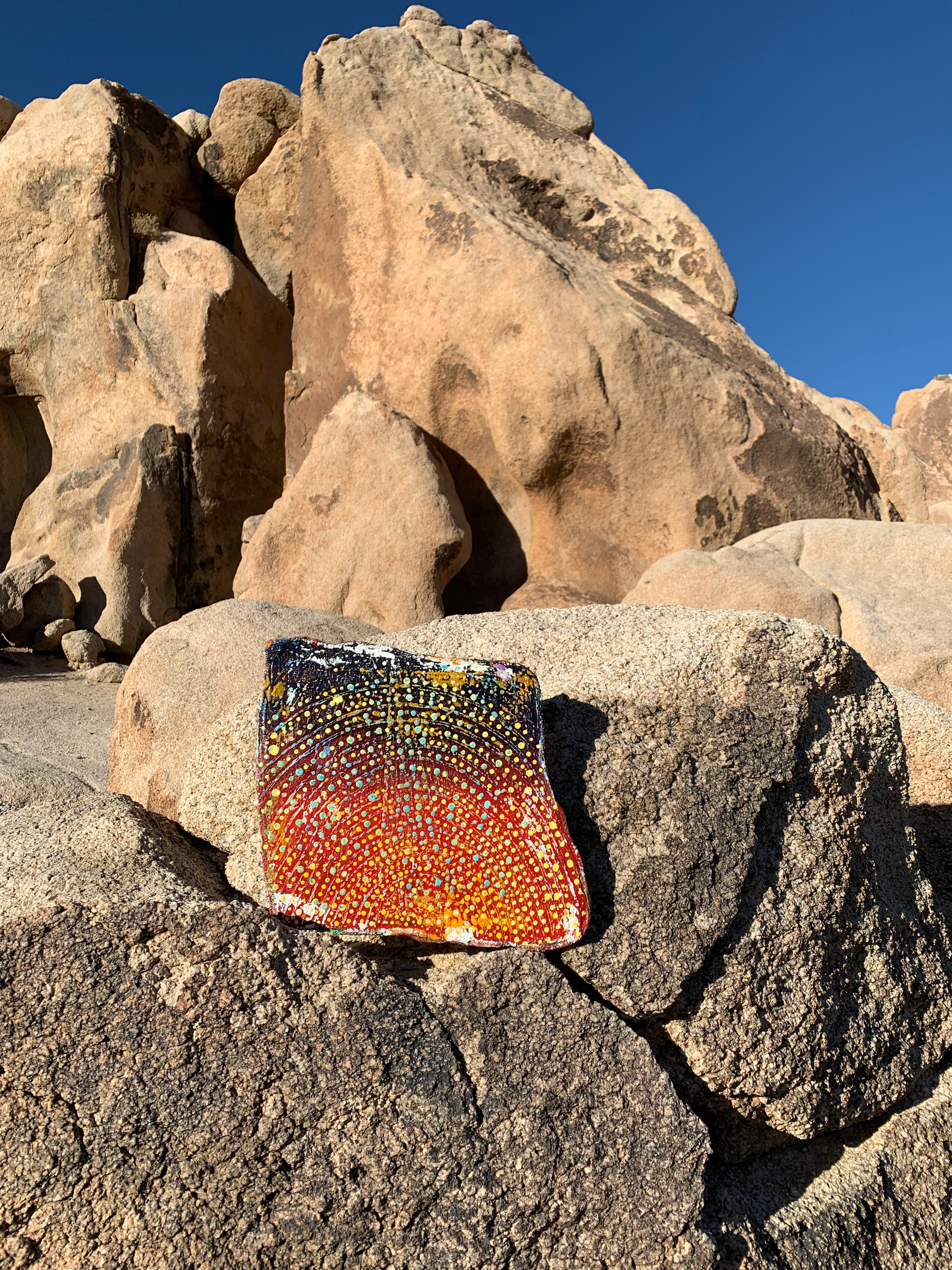 Jason Rohlf "Spectacle" 2016-22, acrylic on muslin shop rag, 13" x 13" in Joshua Tree National Park