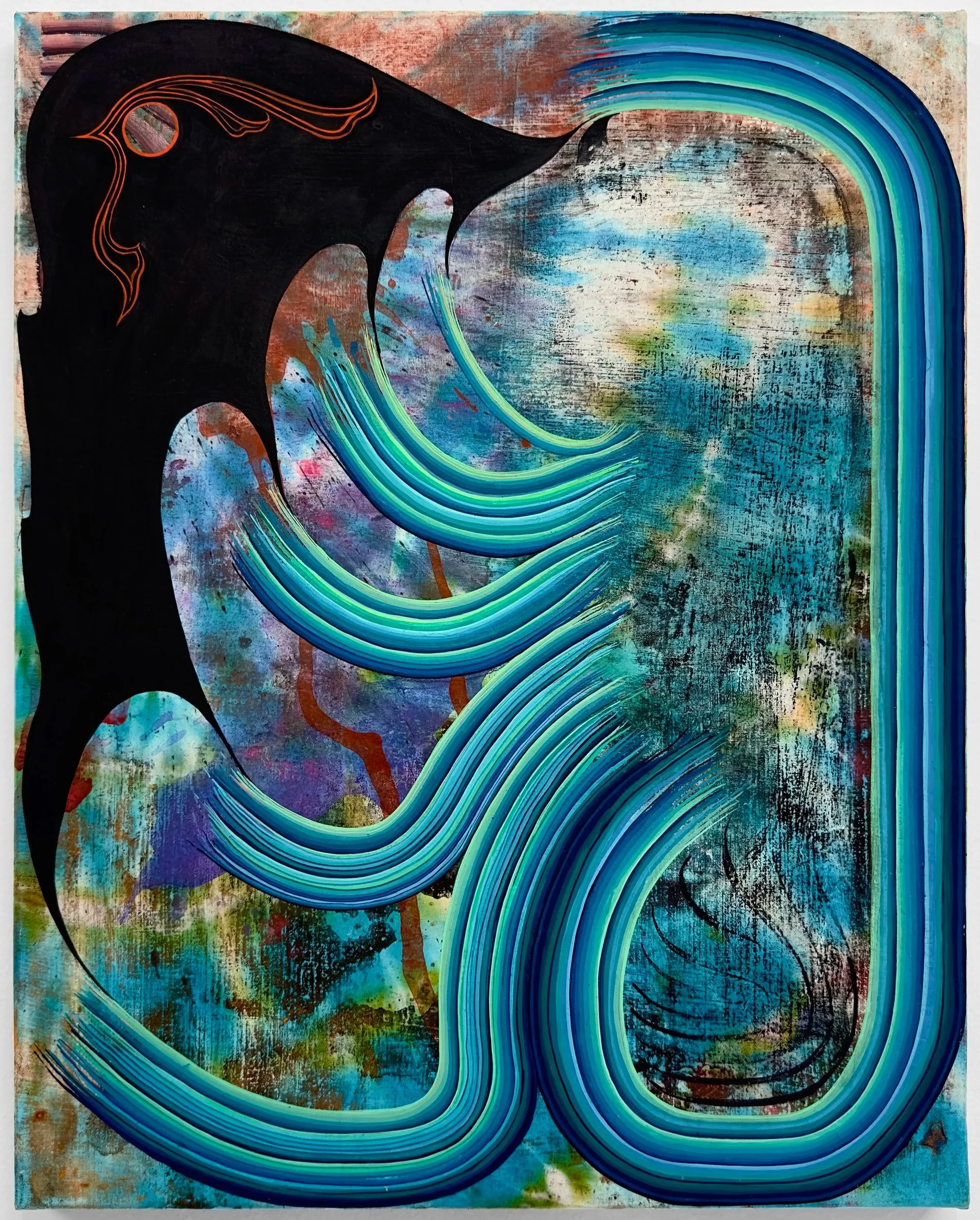 Dani Tull, "By cadence of the tides" 2024, flash on stained muslin, 20" x 16"