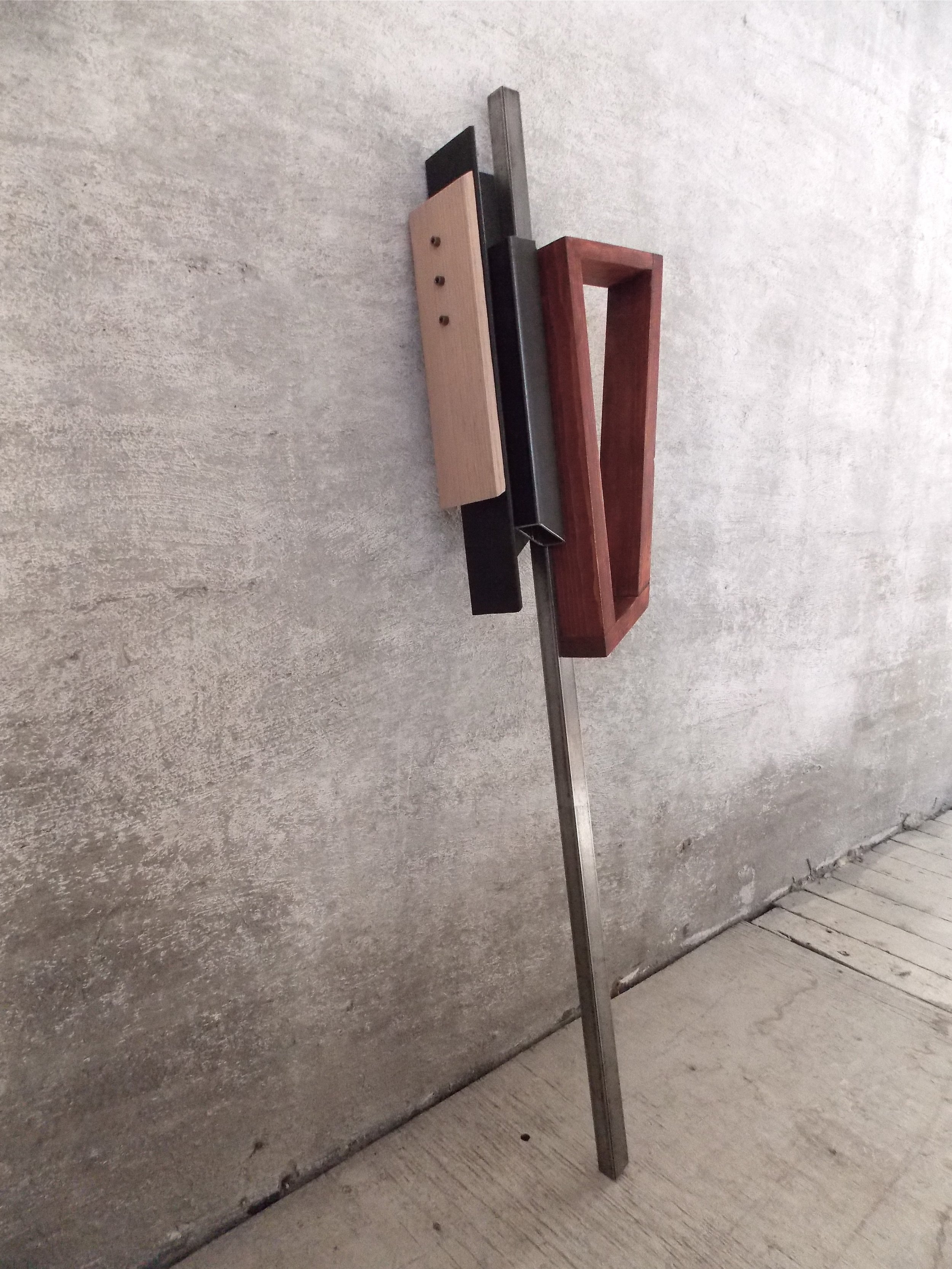 Ian James Carr "Untitled" 2015, steel, wood, prefabricated hardware, latex paint, chalk, 46" x 10.5" x 4.75"
