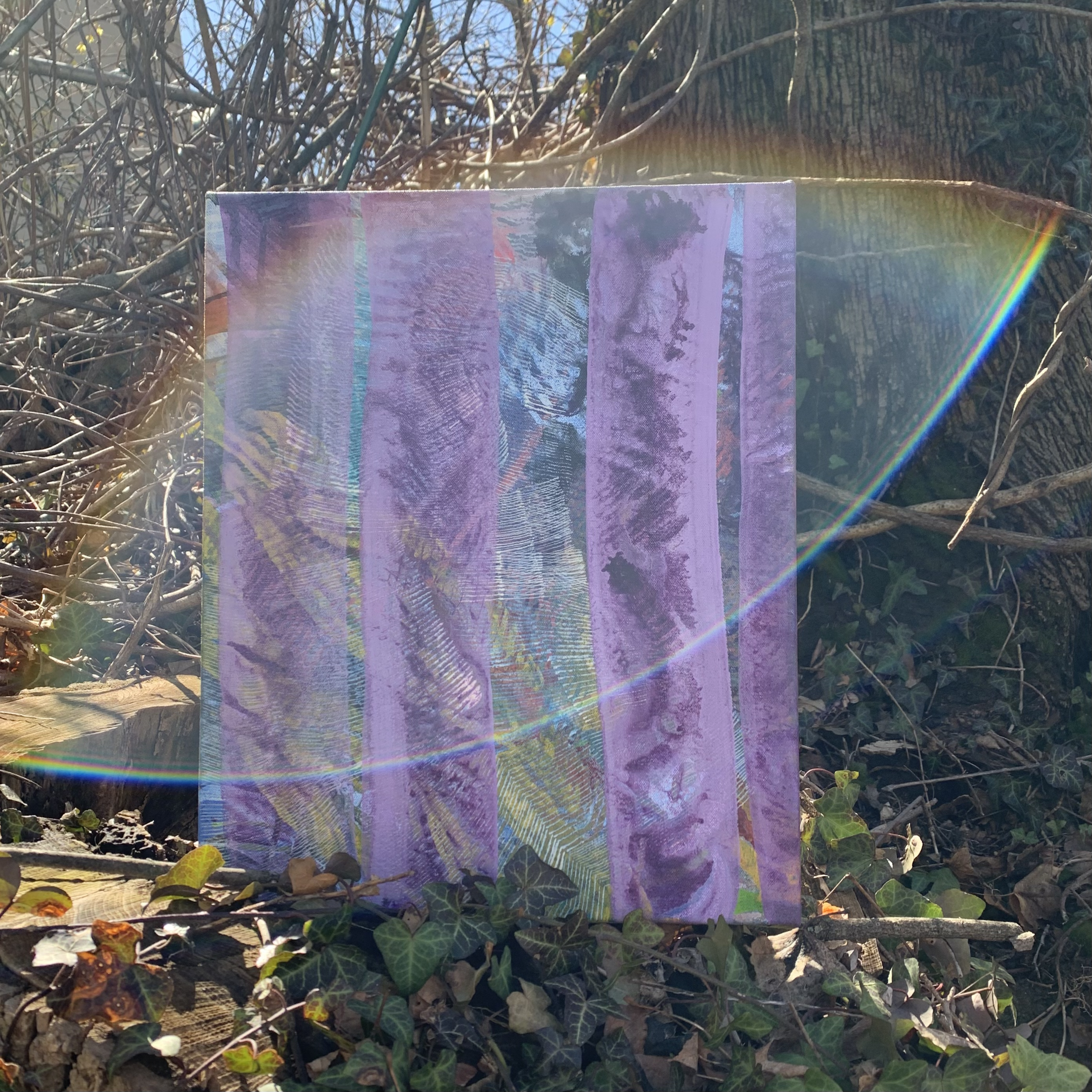 Alyse Rosner "Lavender Drag" 2023, graphite and acrylic on raw canvas, 16" x 13" in Greenwich, CT