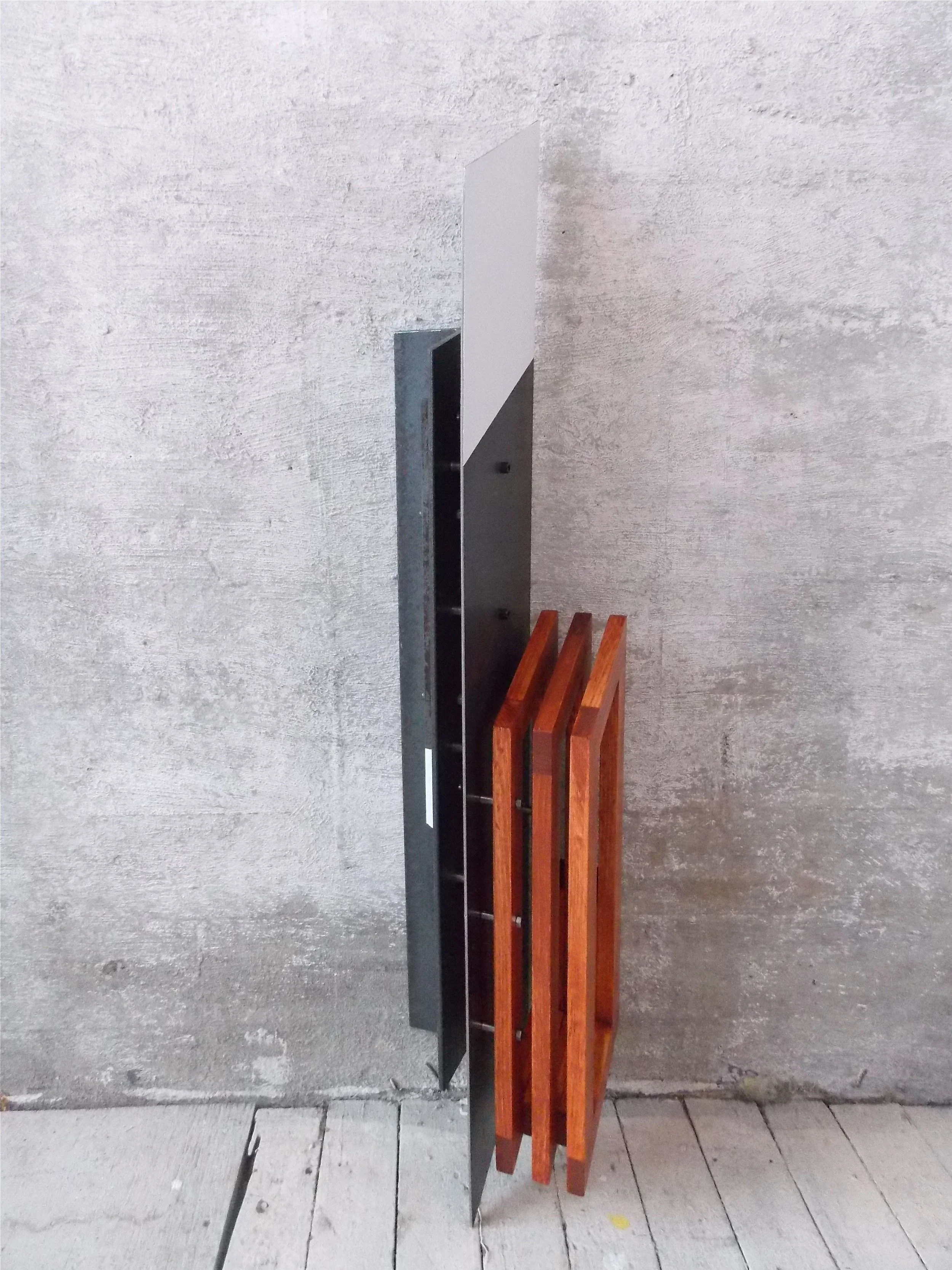 Ian James Carr "Untitled" 2015, steel, wood, prefabricated hardware, latex paint, chalk, 46" x 10.5" x 4.75"