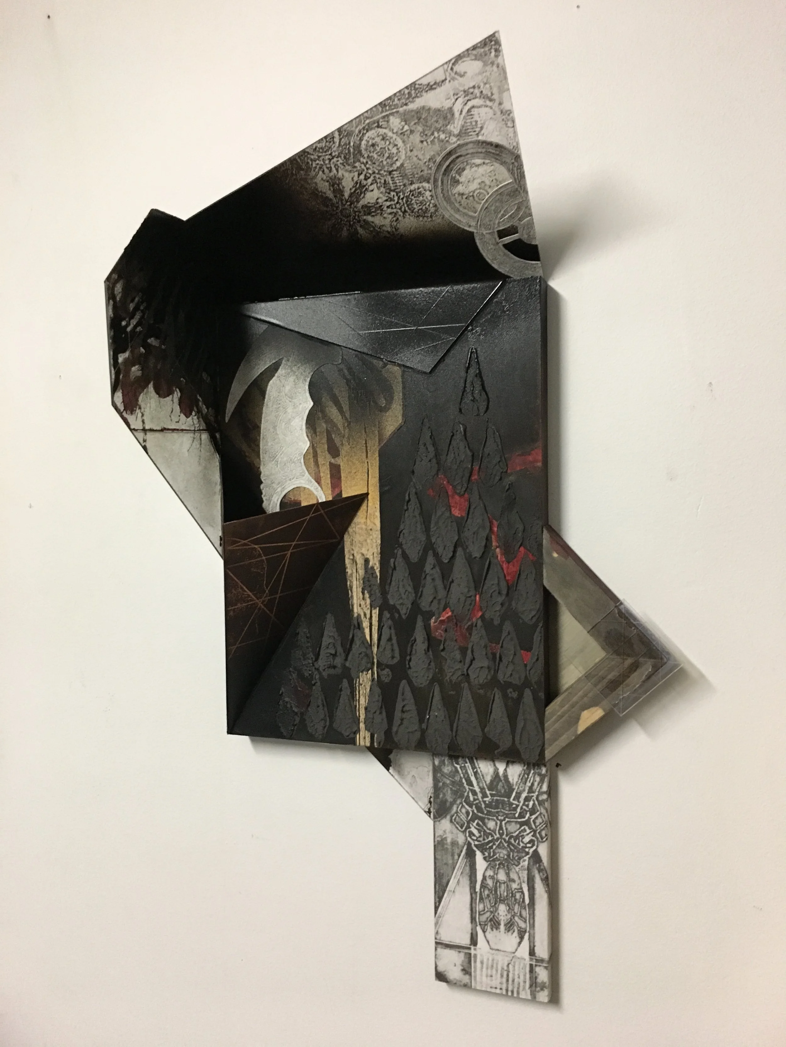 Johnny Adimando "Channel to the Right Side of Wrong" 2016, mixed media on panel and lexan, 22" x 12.5" x 2.5" 