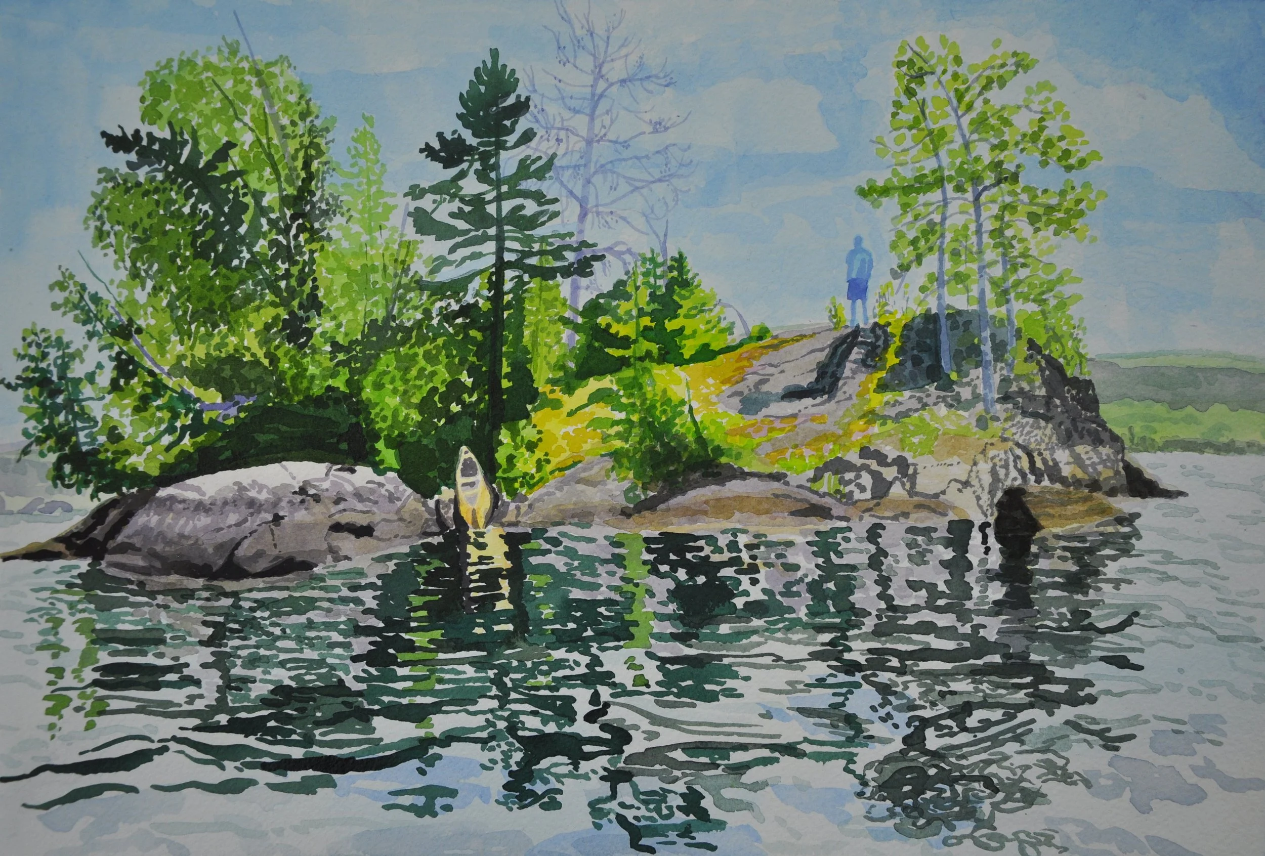 Breehan James "Blueberry Island on Seagull Lake" 2012, acrylic on paper, 12”x16”