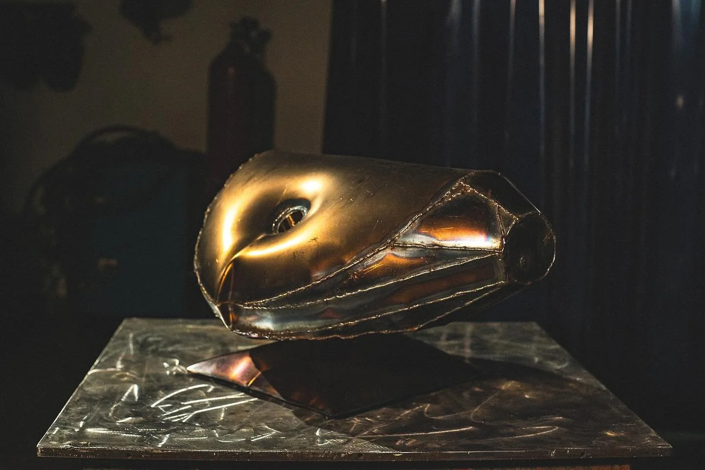 Otto
.
From the Spatial Recognition series;
Otto, short for &ldquo;ottoman&rdquo; is a sculptural foot rest made of hydroformed sheet metal. It has a pipe that runs all the way through to the bottom of the piece. Inspired by a traditional upholstered