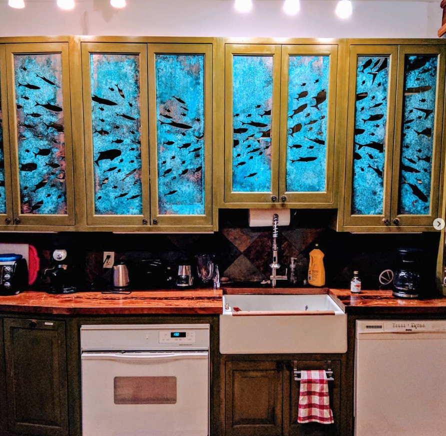 Copper Patinated Cabinet Inserts Bespoke creative design for customer collaboration