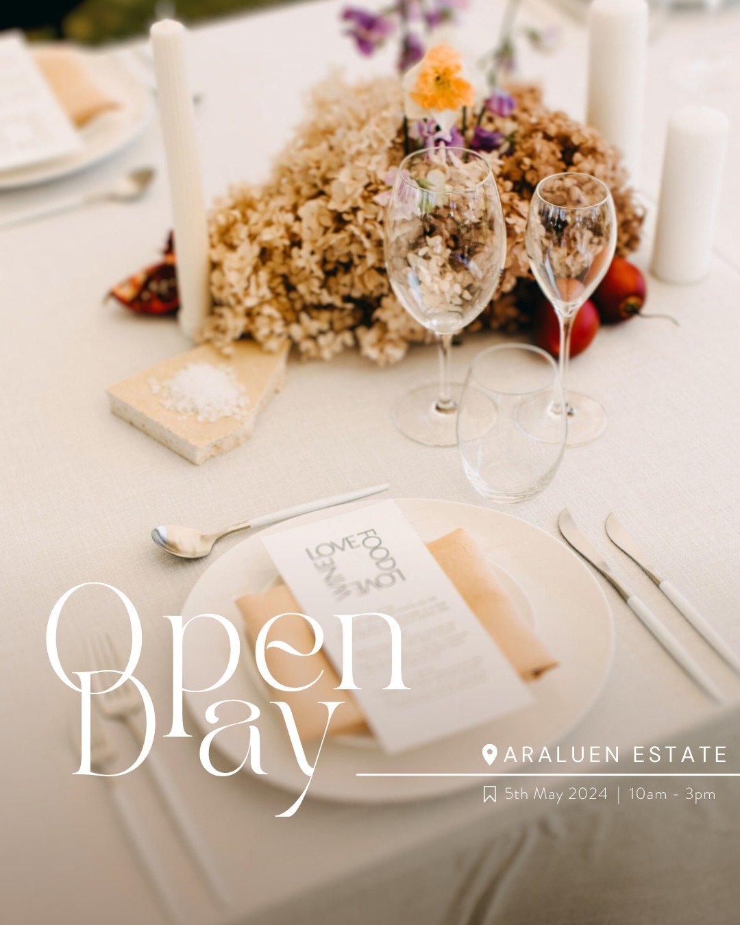SAVE THE DATE - Araluen Estate Wedding Open Day - 05/05/24 ✨

If you're dreaming of having your big day in the Perth Hills, well, you're in luck! Get all the inspiration and essential information you need for planning your wedding. Visit us on the 5t