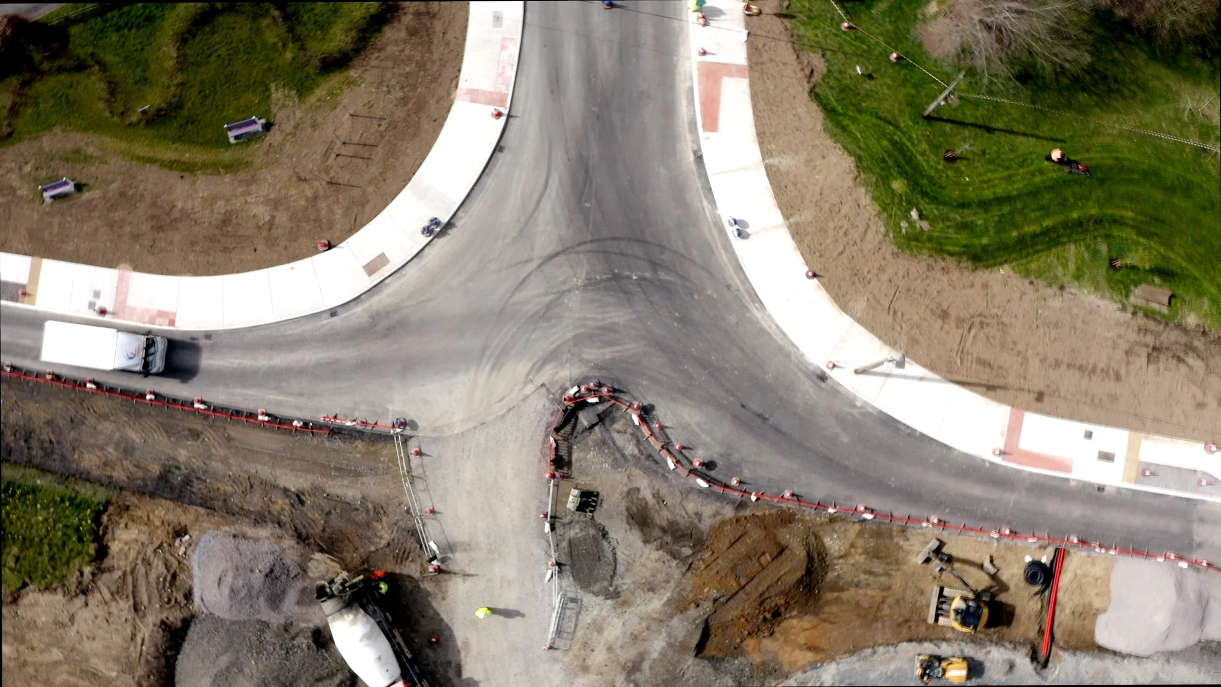 An aerial image looking down on the construction of N81 roundabout.