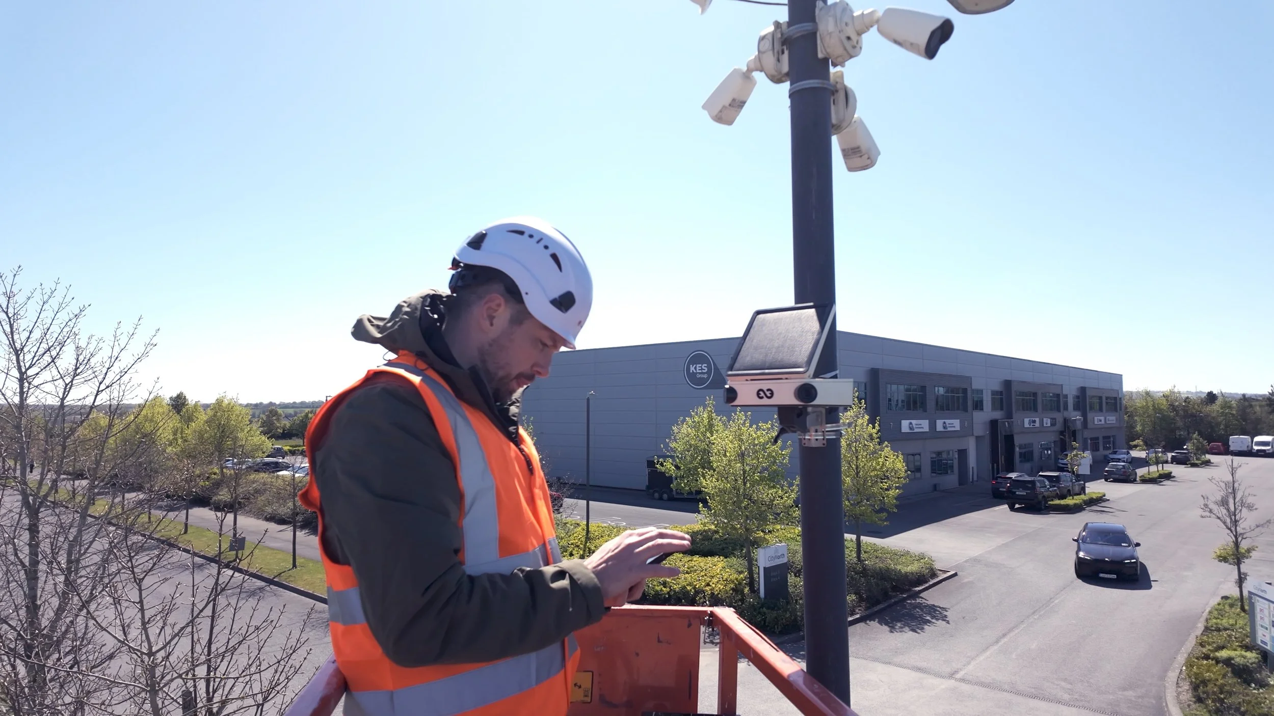 Stephen from Scaling Visual on site during a construction camera setup for project progress documentation.