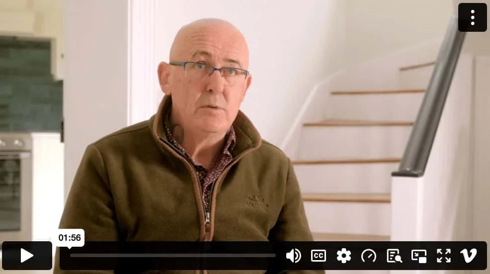 Michael Heavey giving a video testimonial at Gardenville House